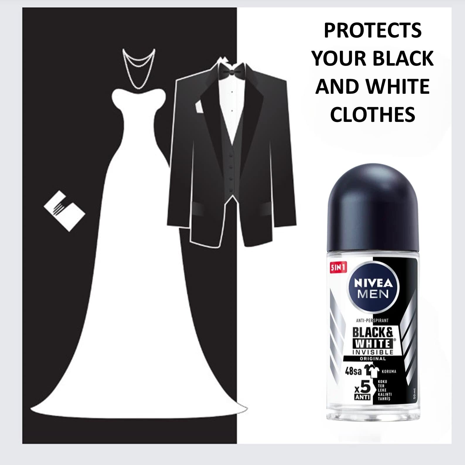Foto 5 pulgar | Desodorante Nivea Black White Original Roll-on 50 Ml (paquete De 6) - Venta Internacional.