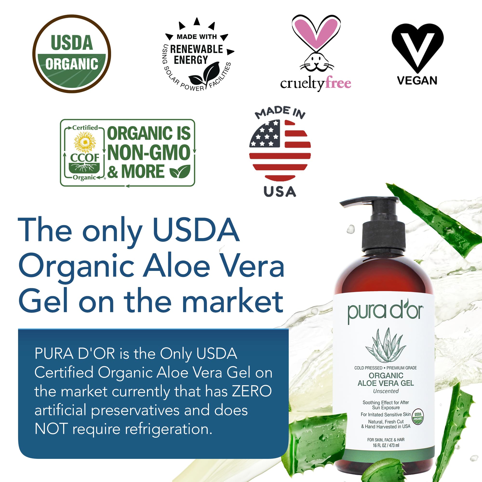 Foto 3 pulgar | Gel De Aloe Vera Pura D'or  473 Ml  Orgánico  Sin Perfume - Venta Internacional.
