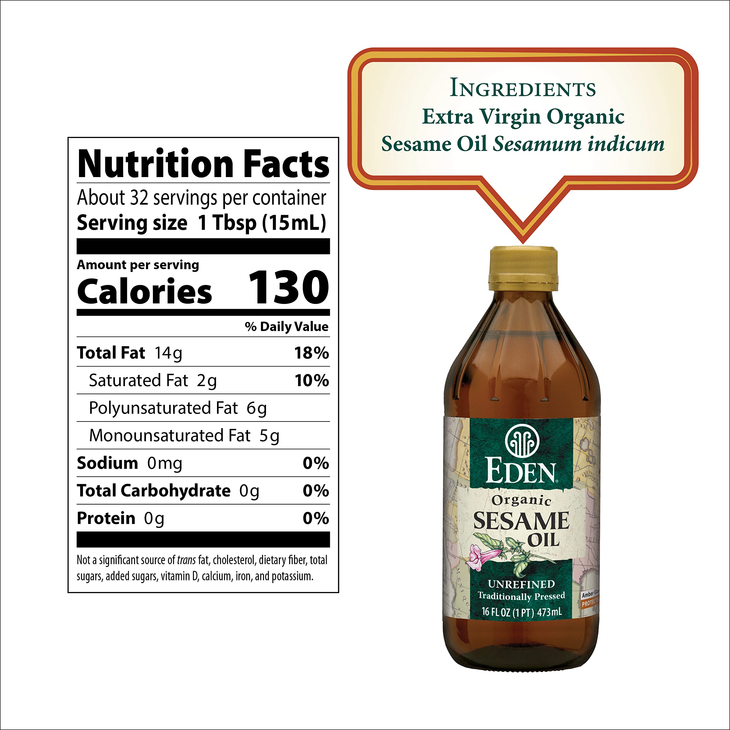Foto 2 | Aceite De Sésamo Eden Organic Sin Refinar  Virgen Extra  473 Ml - Venta Internacional.