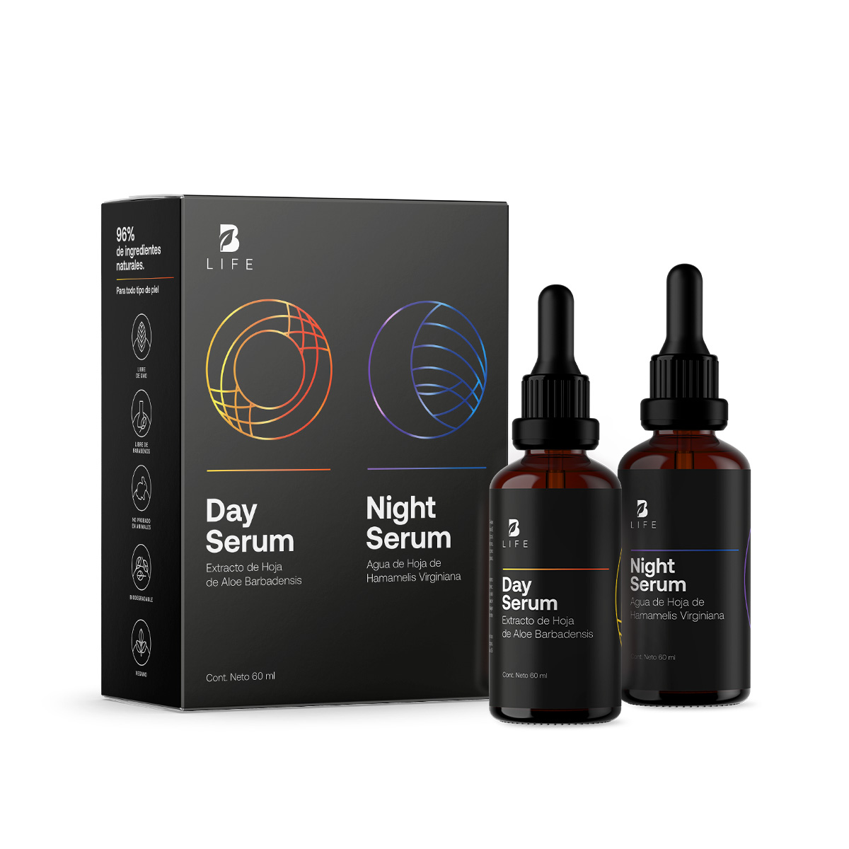 Kit Serum Día Y Noche 60ml 96% Ingredientes Naturales B Life