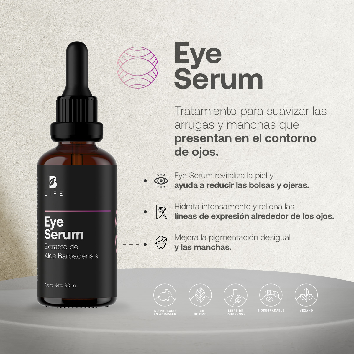 Foto 4 pulgar | Serum para Ojos 96% Ingredientes Naturales Eye Serum B Life