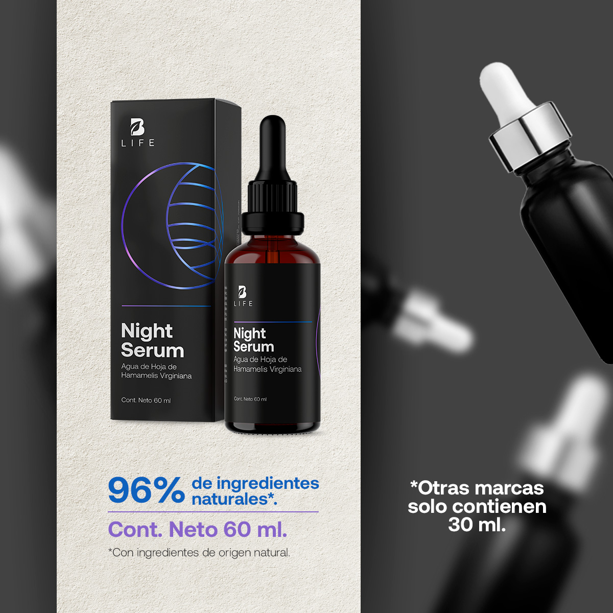 Foto 5 pulgar | Skincare Serum de Noche para Rostro 60 ml con 96% de Ingredientes Naturales -  Night Serum B Life