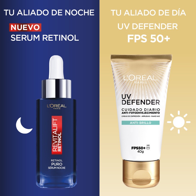 Foto 3 pulgar | Kit Sérum Revitalift Retinol + Uv Antibrillo L'oréal Paris