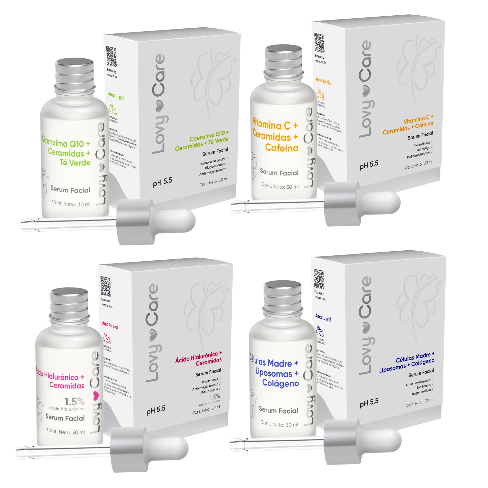 Kit Serums Células Madre Coenzima Q10 Vitamina C Ácido Hialurónico + Ceramidas Lovy Care