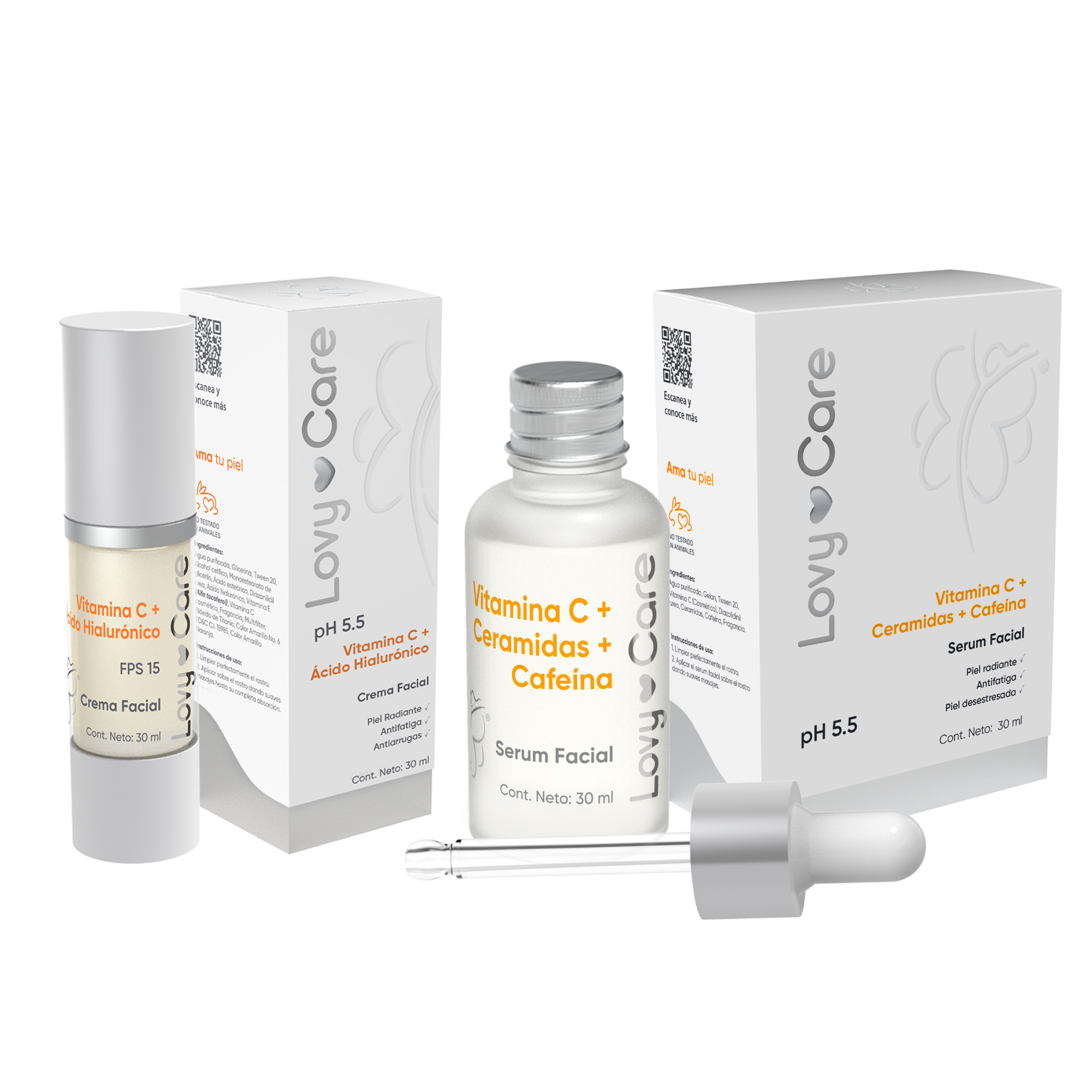 Pack Crema Facial Lovy Care 002PN015 Vitamina C + Ácido Hialurónico & Seum Vitamina C + Ceramidas + Cafeína