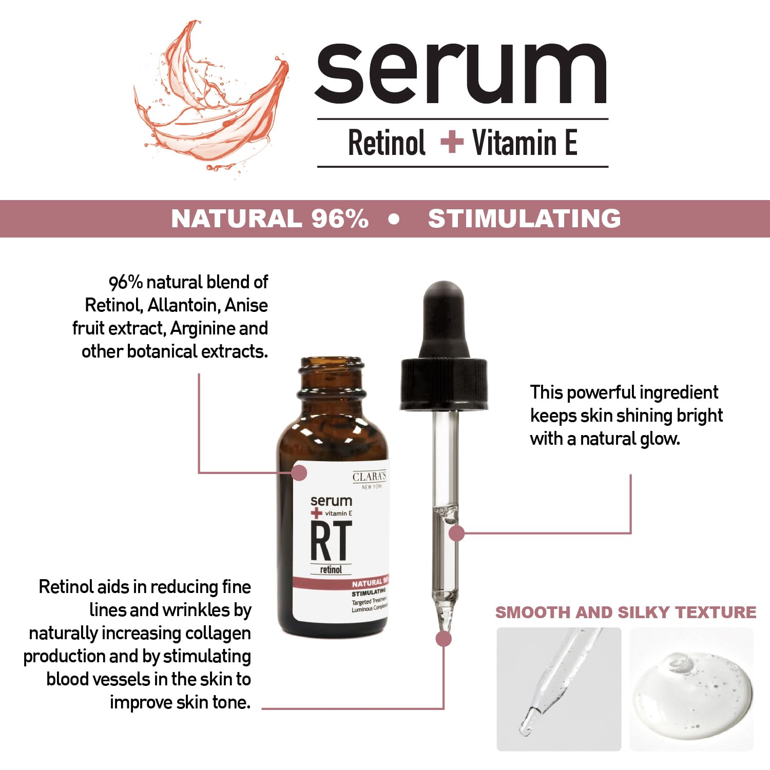 Foto 3 pulgar | Sérum Facial Clara's New York Estimulante Retinol 30 Ml con Vitamina E - Venta Internacional