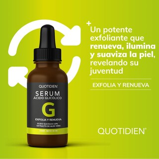 Foto 3 | Ácido Glicólico + Aloe Vera Y Glicerina Skin Care Exfoliante Facial Suero Facial Quotidien QSerum 30 ml