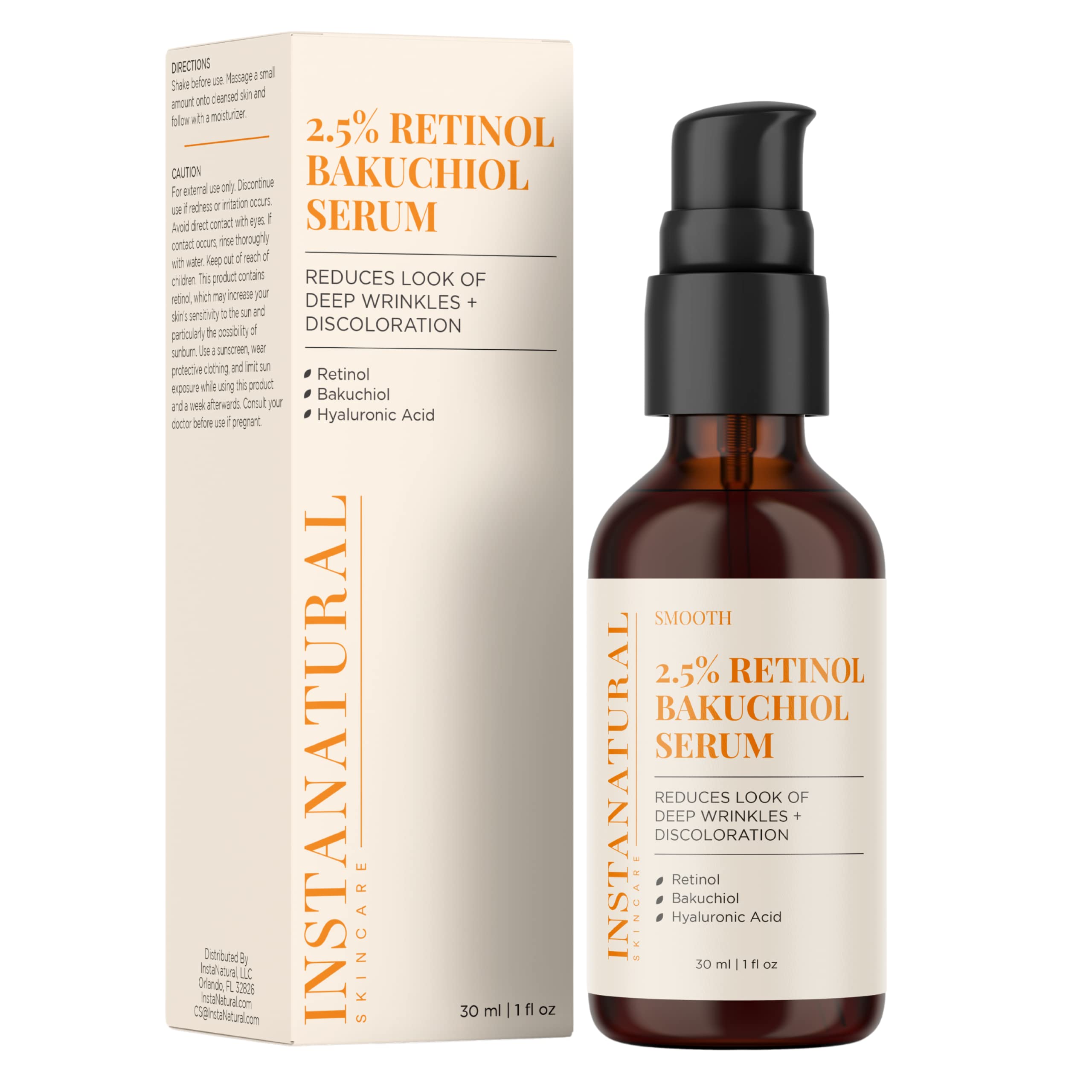 Sérum Instanatural Retinol 2.5% Bakuchiol Con Ácido Hialurónico 30 Ml - Venta Internacional.
