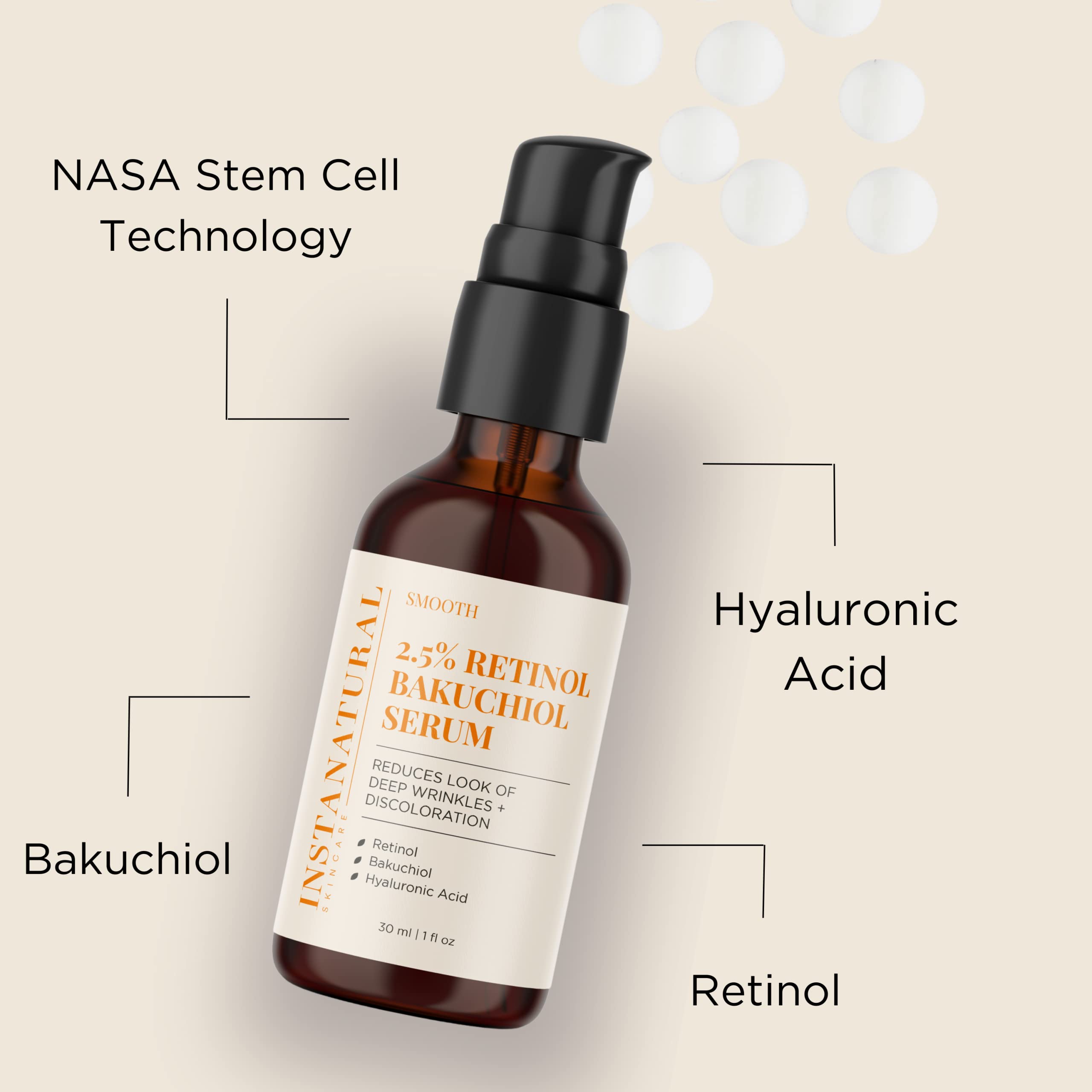 Foto 3 pulgar | Sérum Instanatural Retinol 2.5% Bakuchiol Con Ácido Hialurónico 30 Ml - Venta Internacional.
