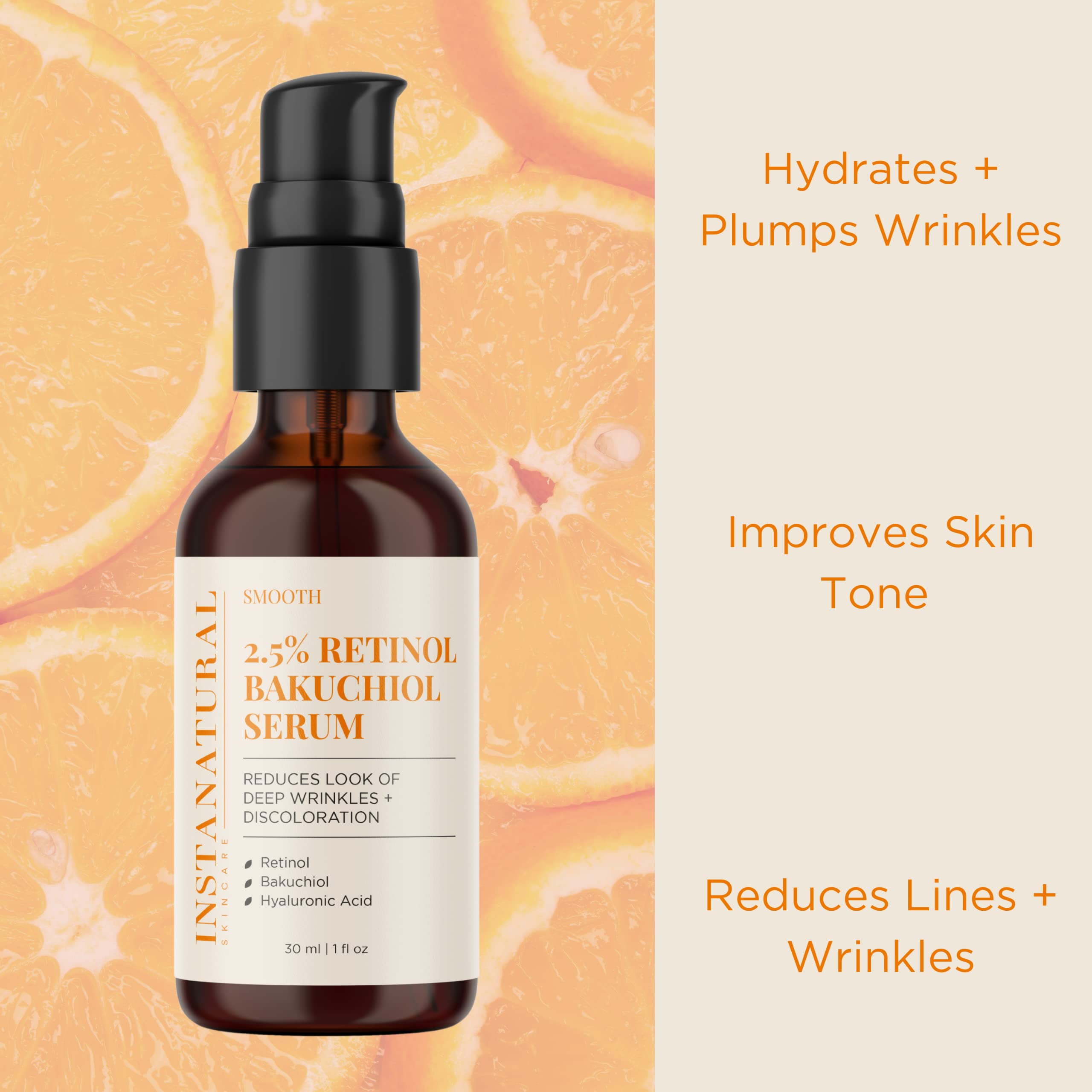 Foto 4 pulgar | Sérum Instanatural Retinol 2.5% Bakuchiol Con Ácido Hialurónico 30 Ml - Venta Internacional.