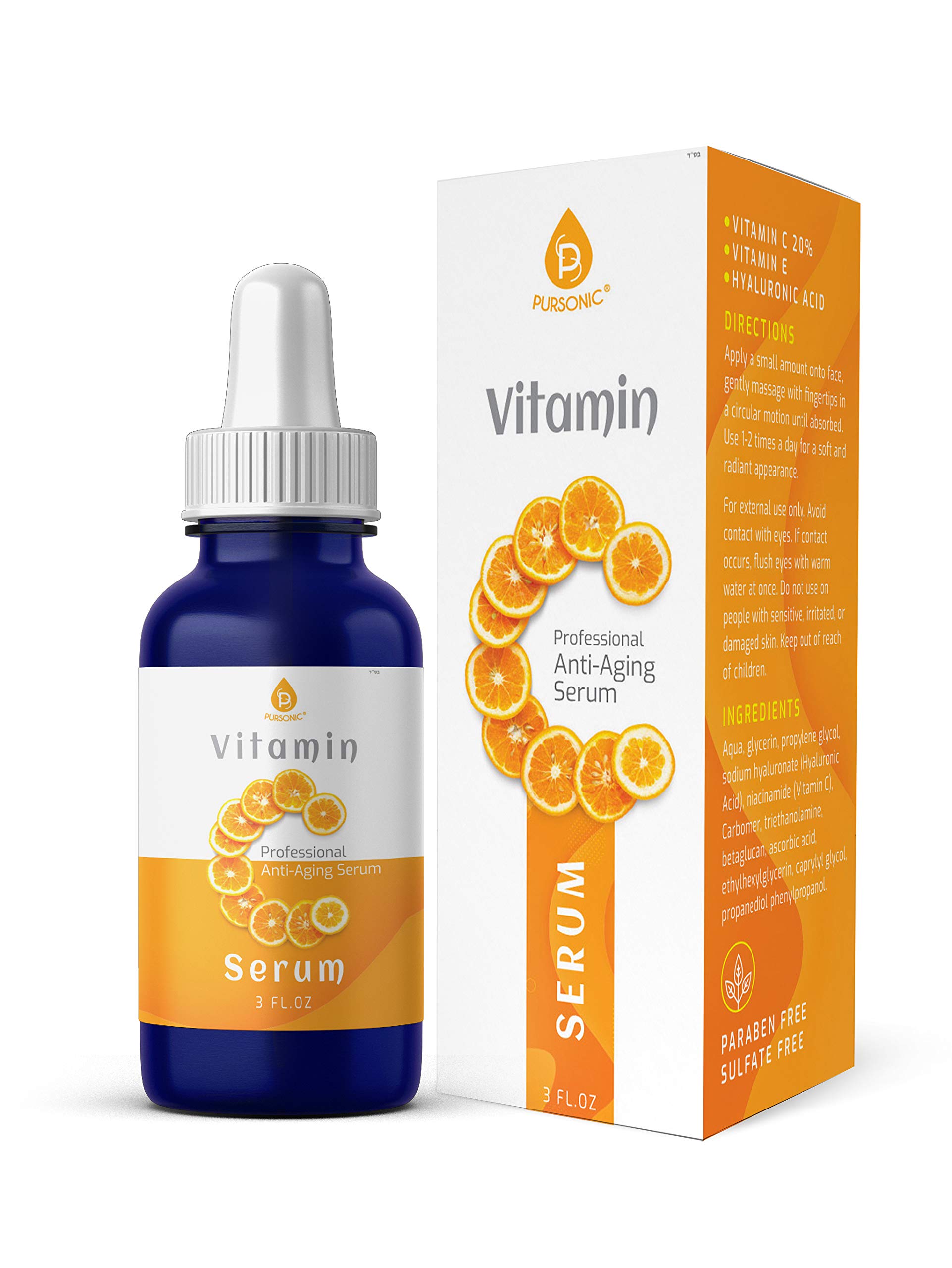 Sérum Pursonic De Vitamina C 20% Orgánico Antienvejecimiento, 90 Ml - Venta Internacional.