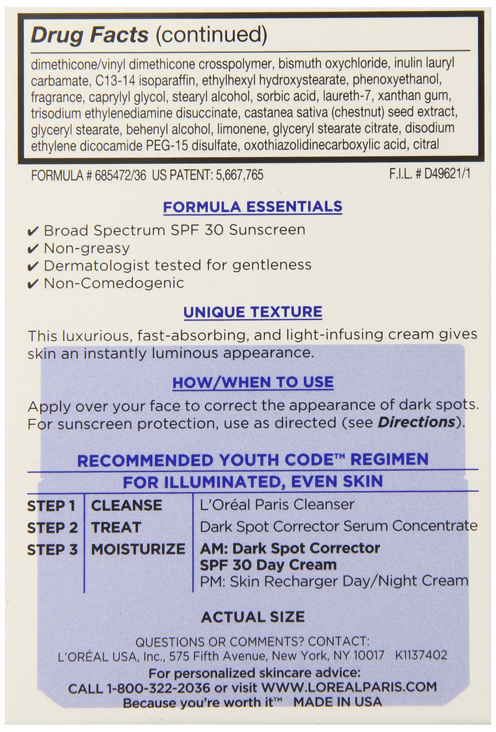 Foto 4 pulgar | Crema Facial De Día L'oreal Paris Youth Code Dark Spot Spf 30 - Venta Internacional.