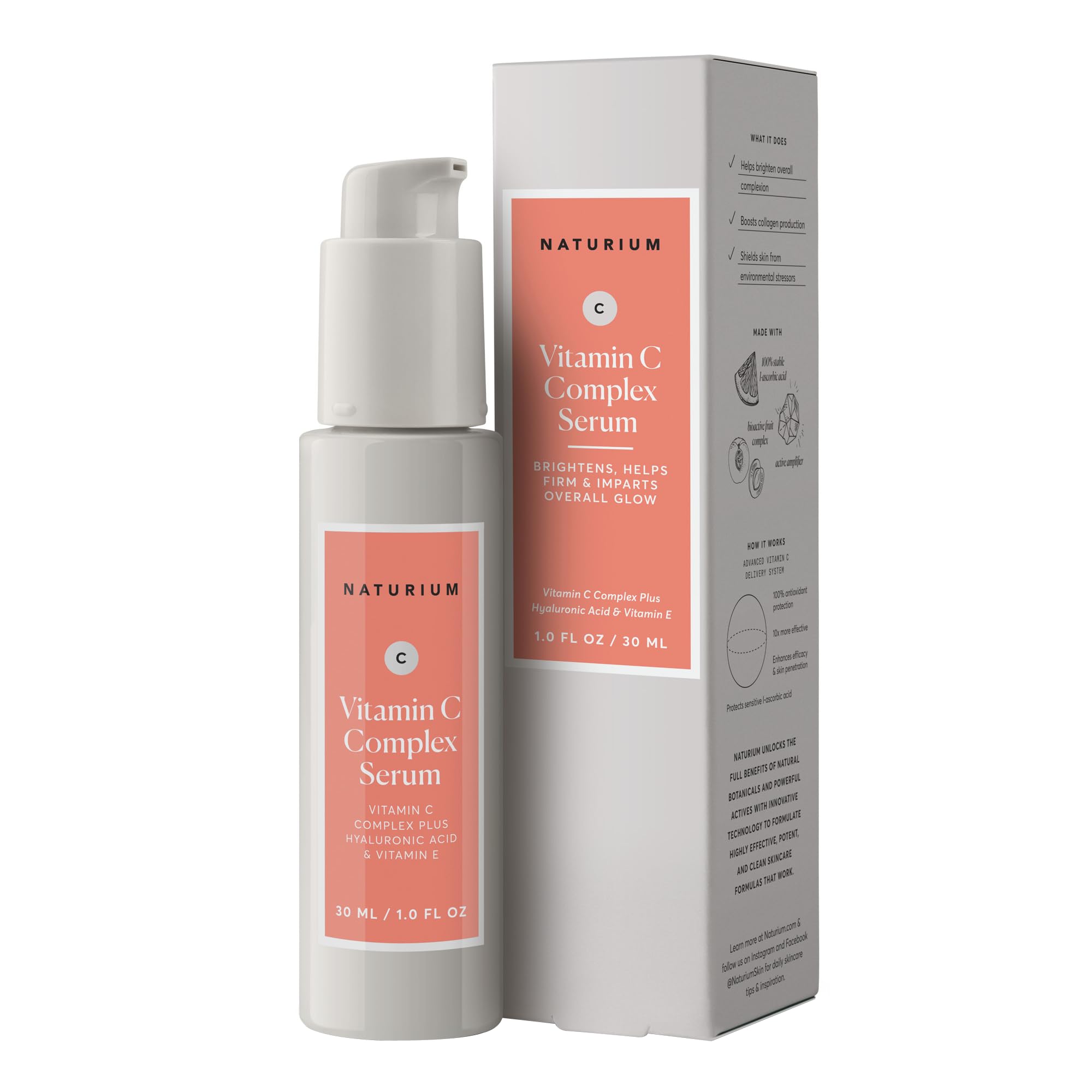 Serum Naturium, Complejo Facial De Vitamina C Con Ácido Hialurónico, 30 Ml - Venta Internacional.