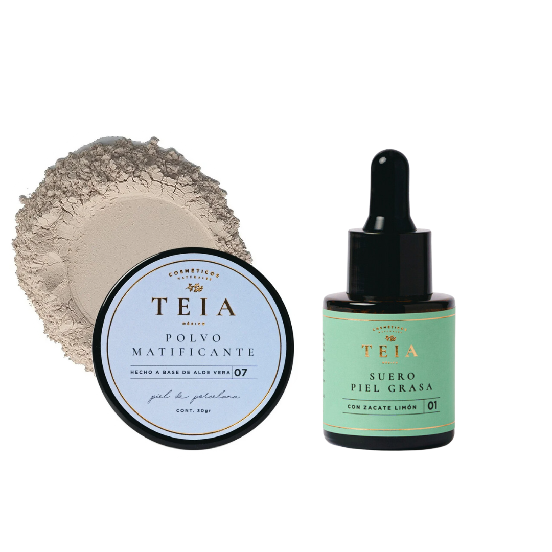 Kit Teia Cosméticos Dúo Control Piel Grasa Suero Piel Grasa + Polvo Matificante