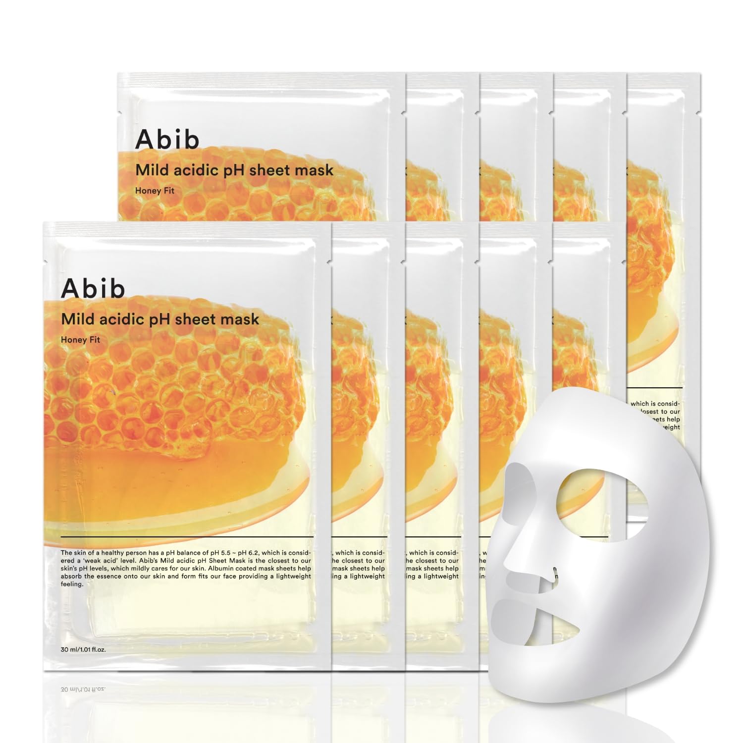 Mascarilla Abib, Ph Ácido Suave, Miel, Ajuste A La Miel, 10 Hojas - Venta Internacional.