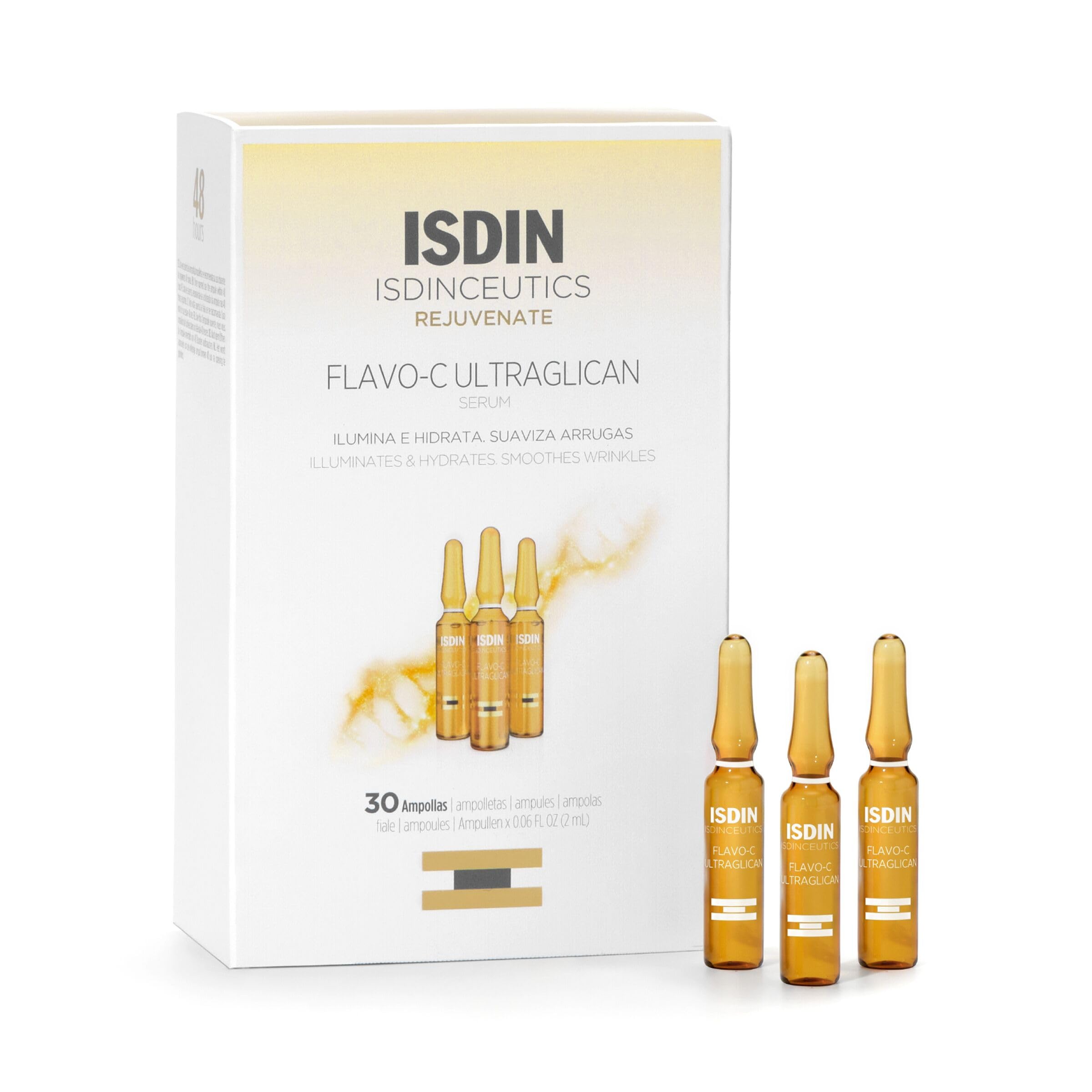 Ampollas De Suero Isdin Flavo-c Ultraglican, Vitamina C, Ácido Hialurónico - Venta Internacional.