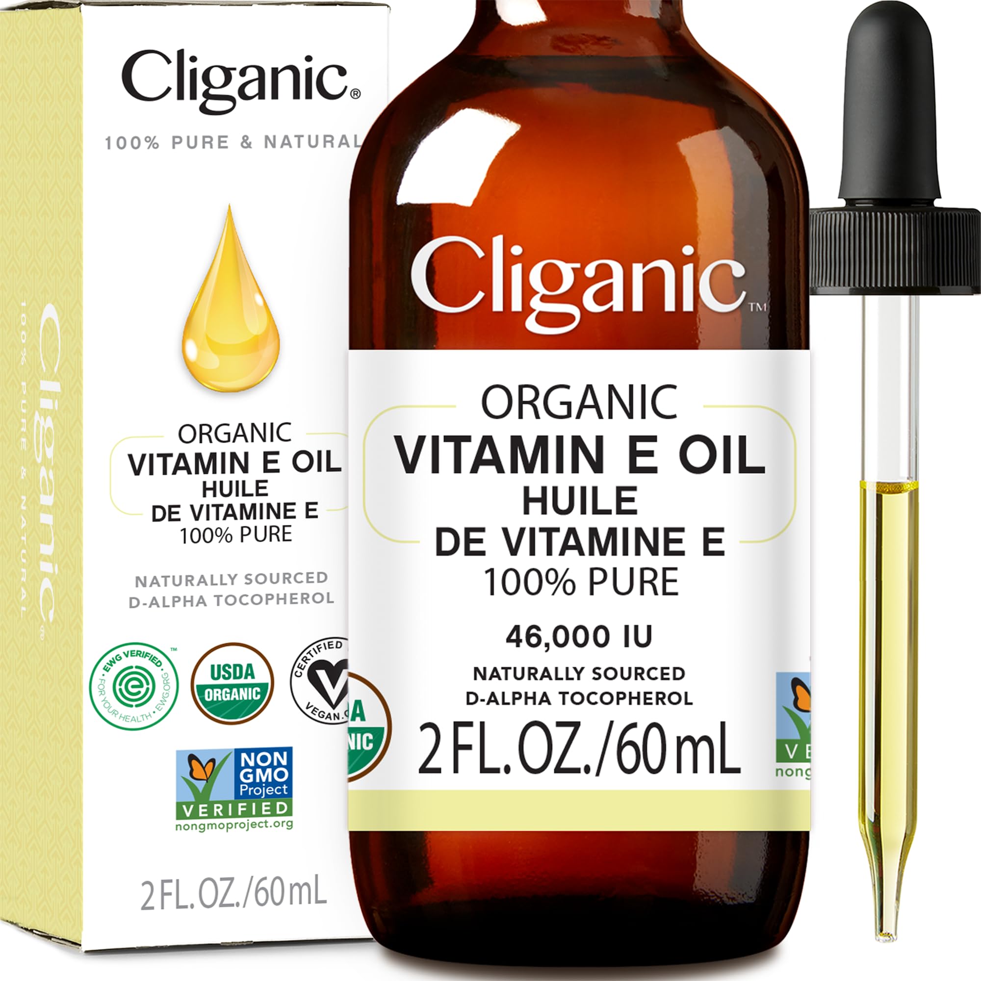 Foto 2 pulgar | Aceite De Vitamina E Cliganic Organic Pure 60 Ml Para Piel, Cabello Y Rostro - Venta Internacional.