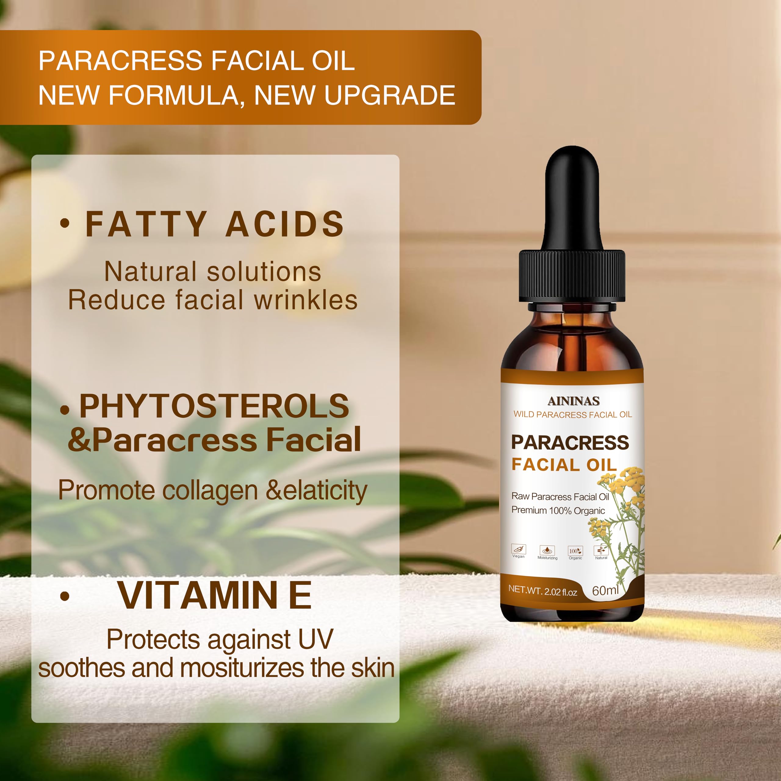 Foto 3 pulgar | Aceite Facial Aininas Paracress 100% Orgánico Antienvejecimiento 60 Ml - Venta Internacional.