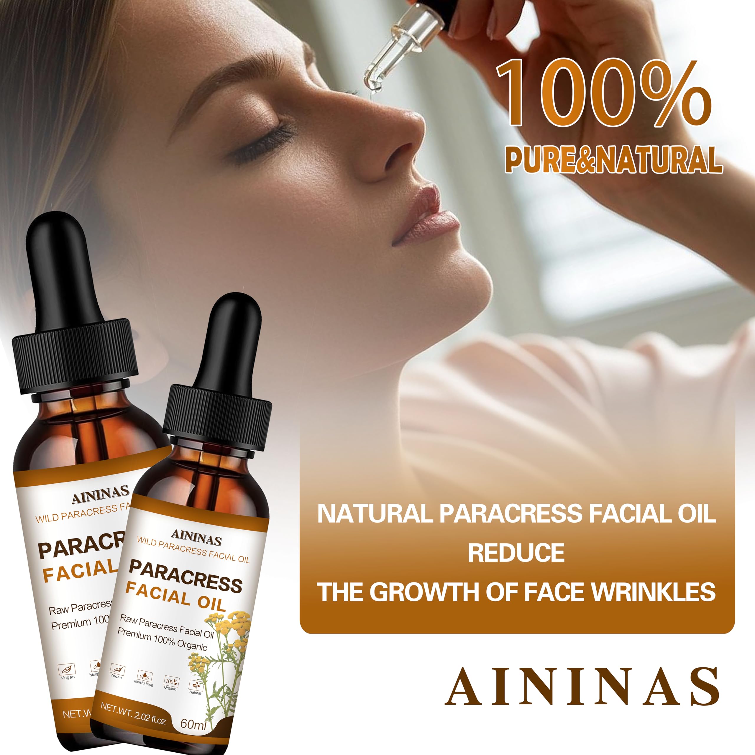 Foto 5 pulgar | Aceite Facial Aininas Paracress 100% Orgánico Antienvejecimiento 60 Ml - Venta Internacional.