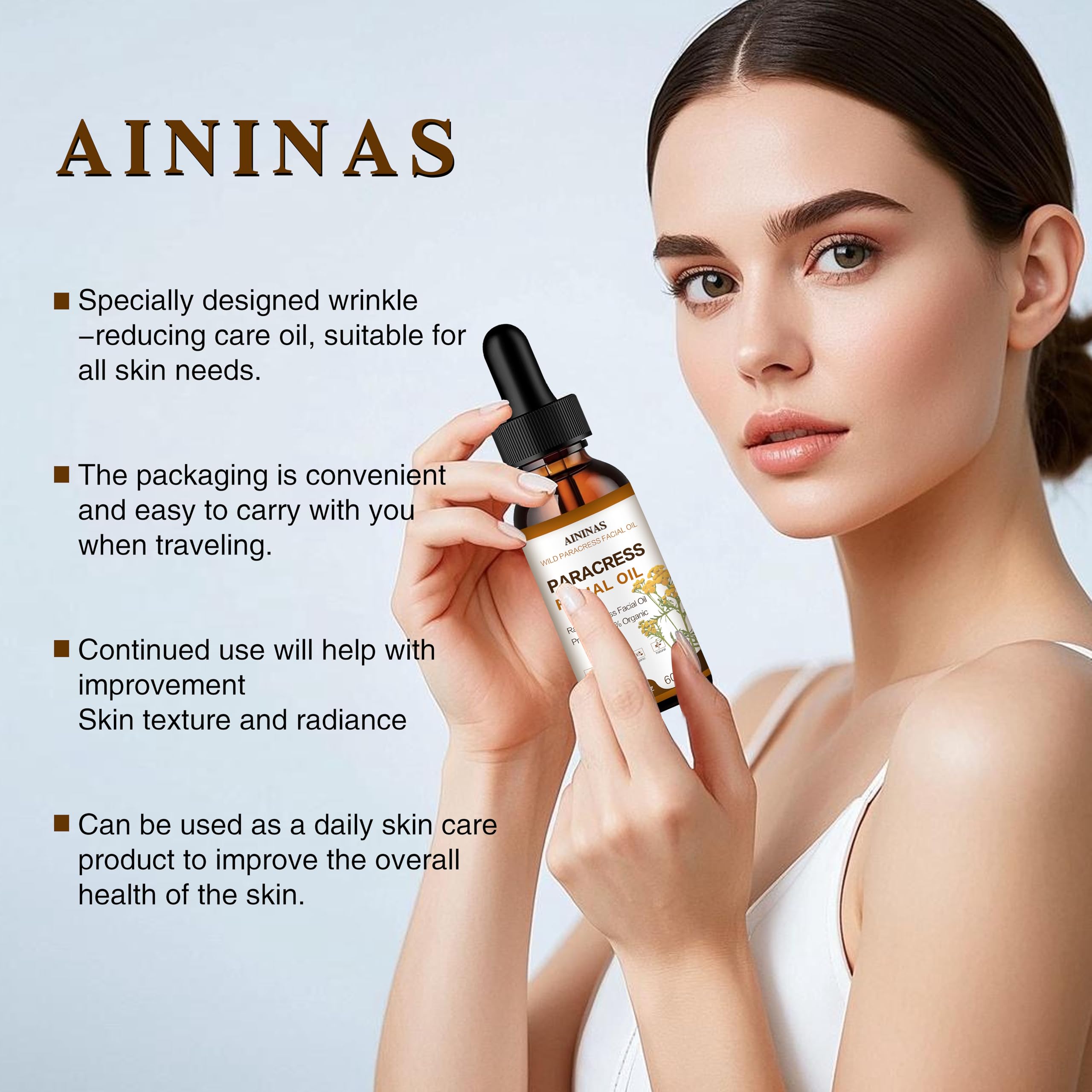 Foto 6 pulgar | Aceite Facial Aininas Paracress 100% Orgánico Antienvejecimiento 60 Ml - Venta Internacional.