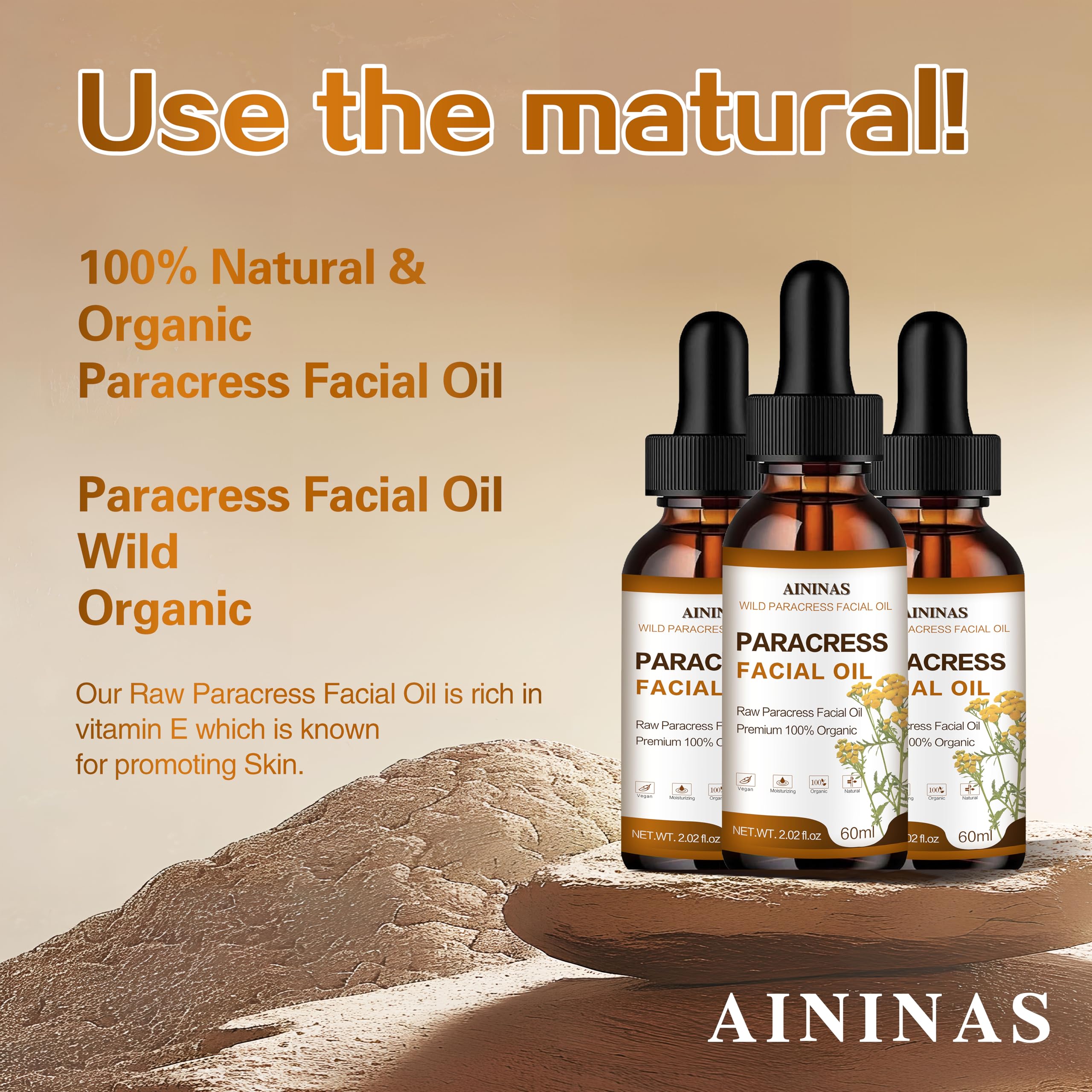 Foto 6 | Aceite Facial Aininas Paracress 100% Orgánico Antienvejecimiento 60 Ml - Venta Internacional.