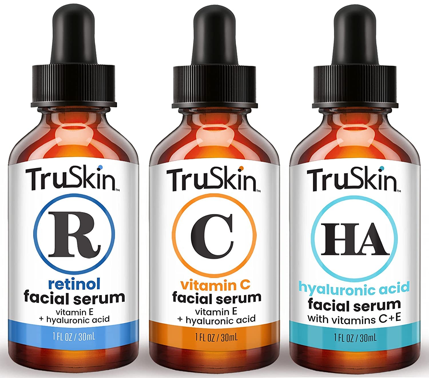 Set Para El Cuidado De La Piel Truskin Face Serum Trio, Ácido Hialurónico, Vitamina C Y Retinol - Venta Internacional.