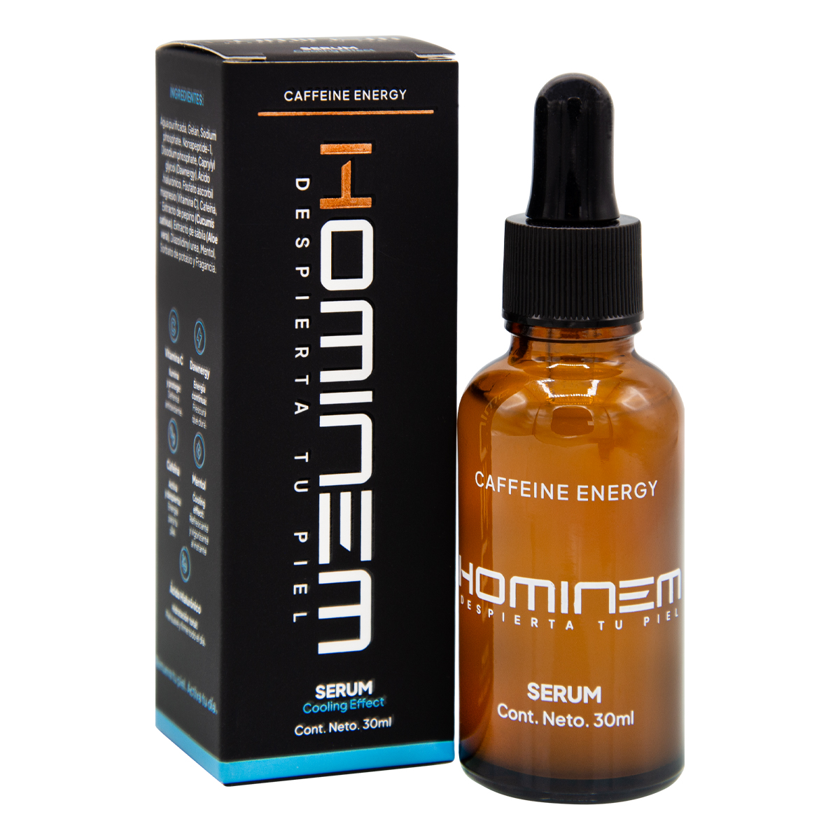 Hominem Sérum Facial Cooling Effect Hombre, 30 Ml, Vitamina C, Cafeína, Mentol, Dawnergy™ Y Ácido Hialurónico, Hi