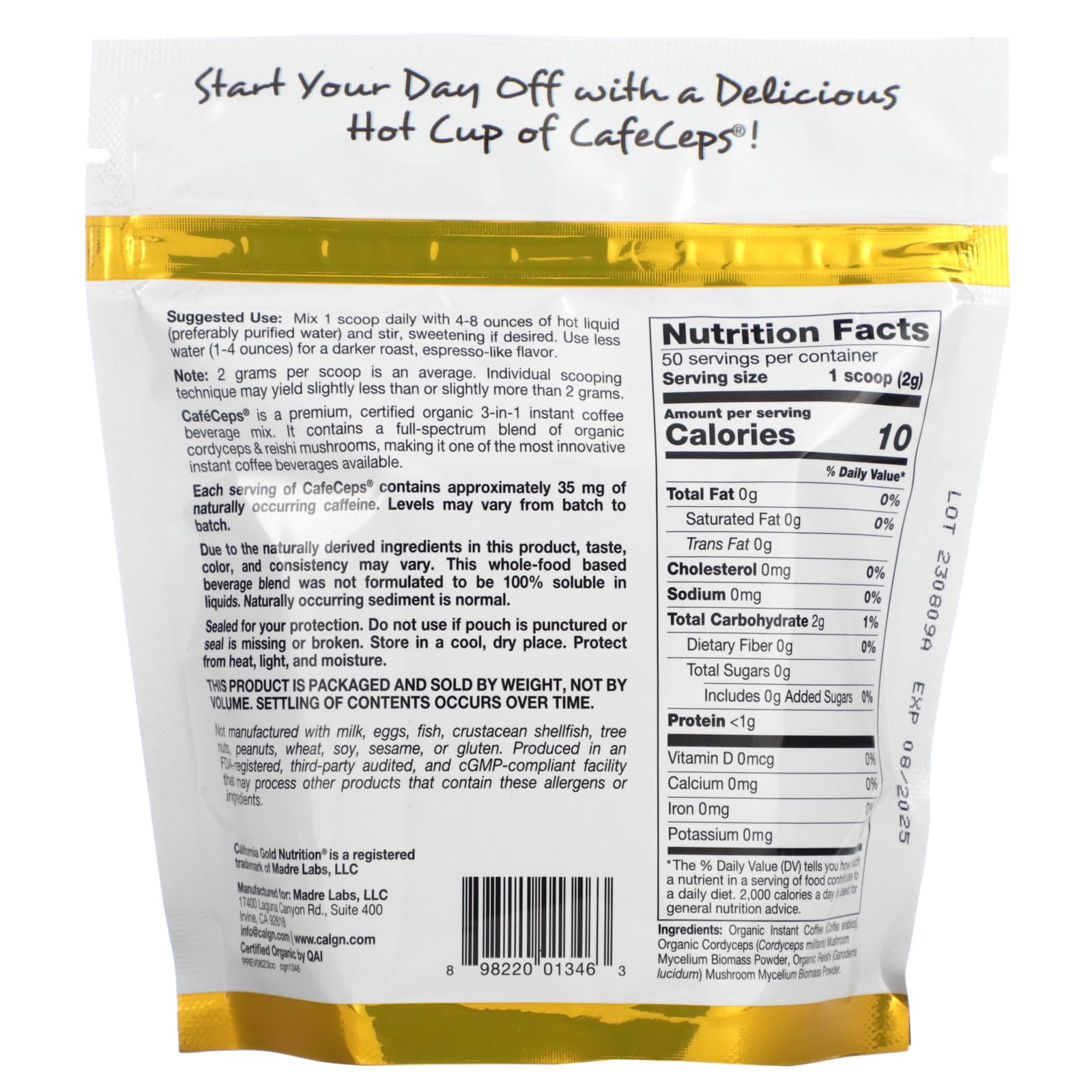 Foto 3 pulgar | Café California Gold Nutrition Cafecaps 100 G - Venta Internacional.