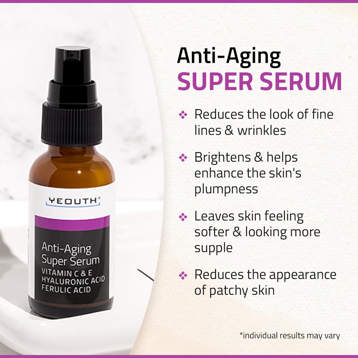 Foto 4 pulgar | Sérum Facial Yeouth Antienvejecimiento Con Ácido Hialurónico, Vitamina C Y E - Venta Internacional.