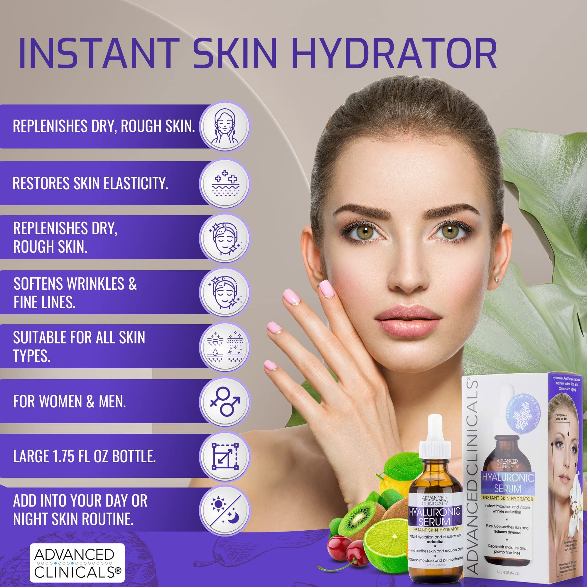 Foto 5 | Serum Advanced Clinicals De Ácido Hialurónico Puro, 50 Ml, Para Rostro - Venta Internacional.