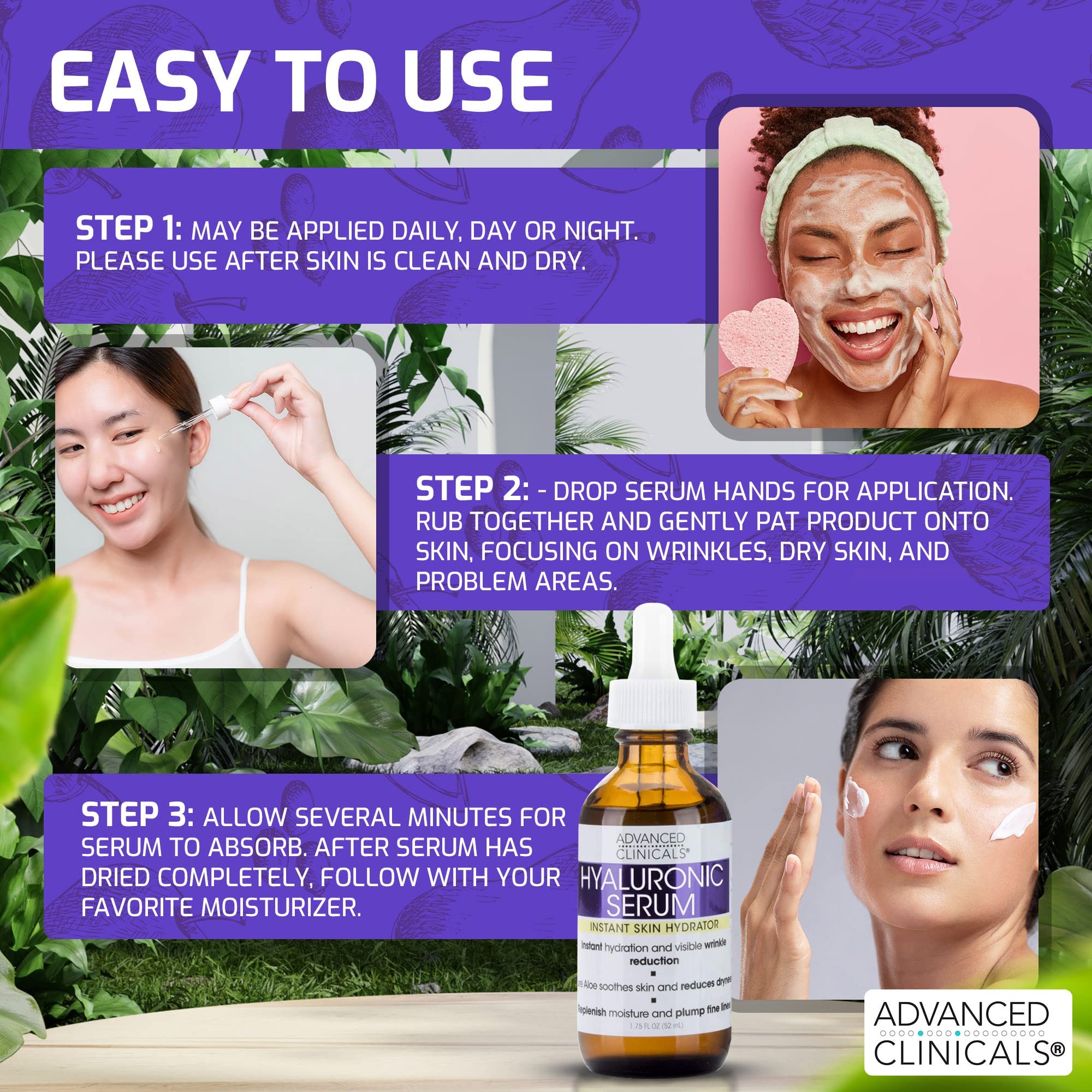 Foto 7 pulgar | Serum Advanced Clinicals De Ácido Hialurónico Puro, 50 Ml, Para Rostro - Venta Internacional.