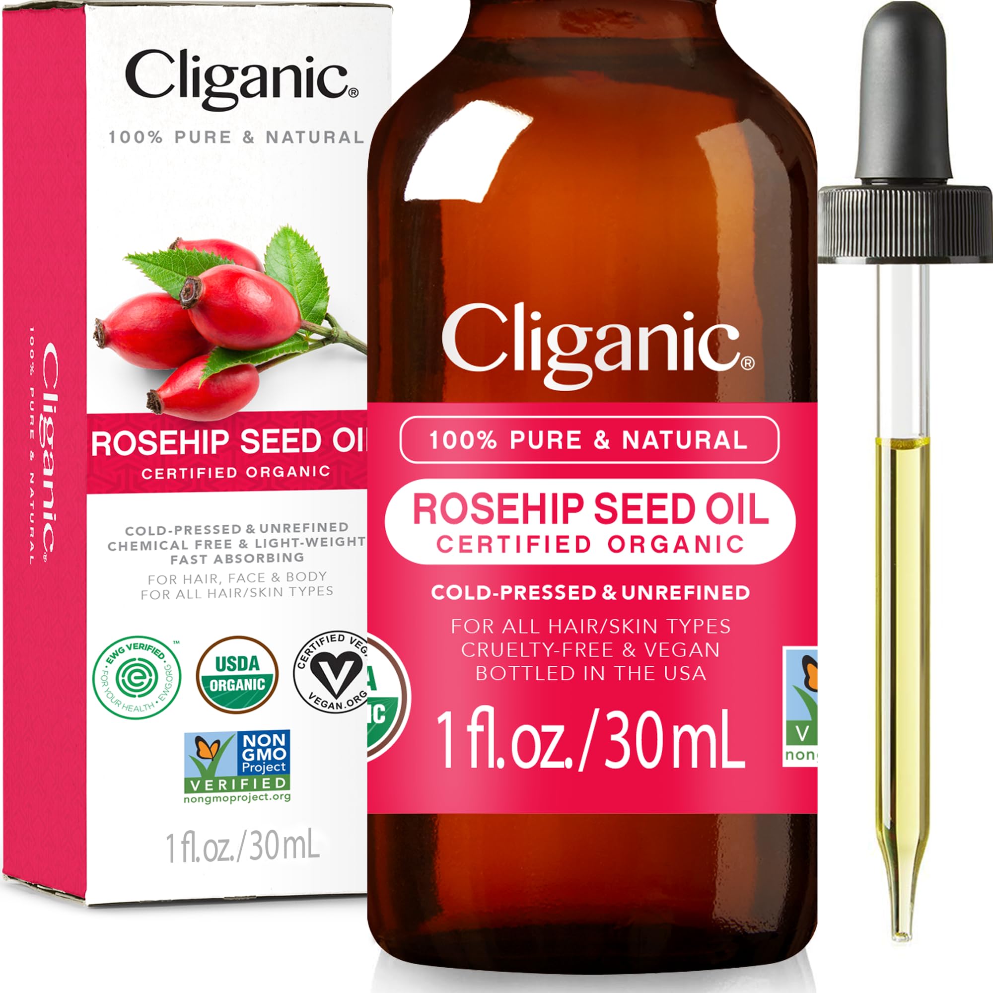 Carrier Oil Cliganic Usda Aceite De Semilla De Rosa Mosqueta Orgánico 30 Ml - Venta Internacional.