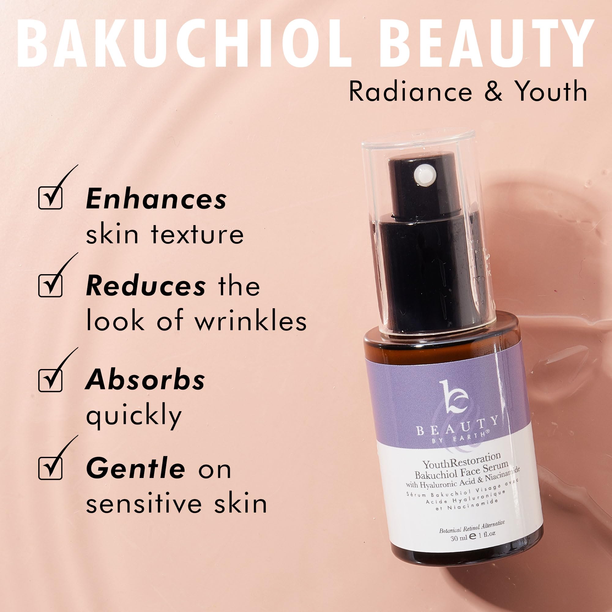Foto 3 | Sérum Facial Beauty By Earth Bakuchiol Con Ácido Hialurónico 30 Ml - Venta Internacional.