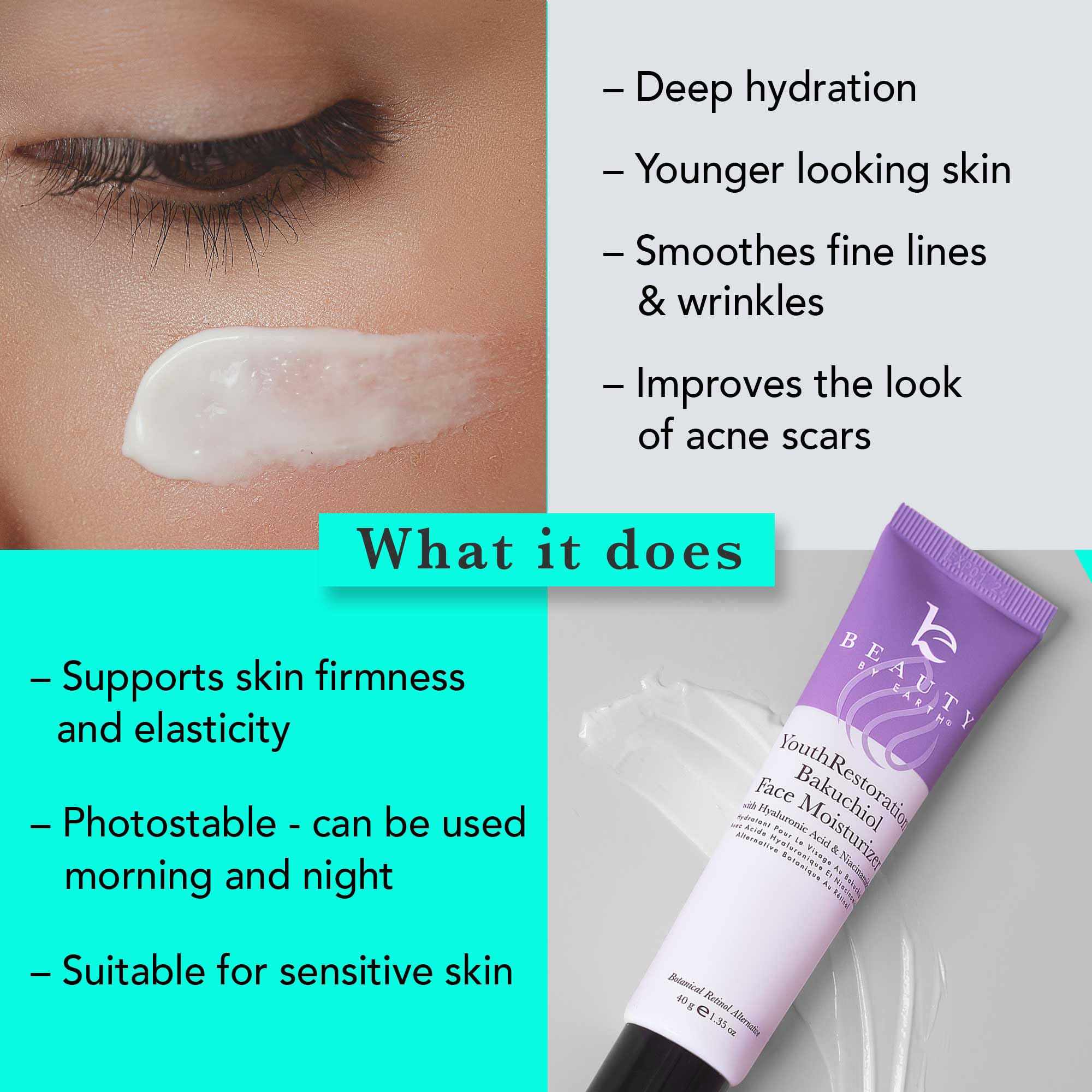 Foto 3 pulgar | Crema Hidratante Beauty By Earth Bio Retinol Bakuchiol Para Rostro - Venta Internacional.