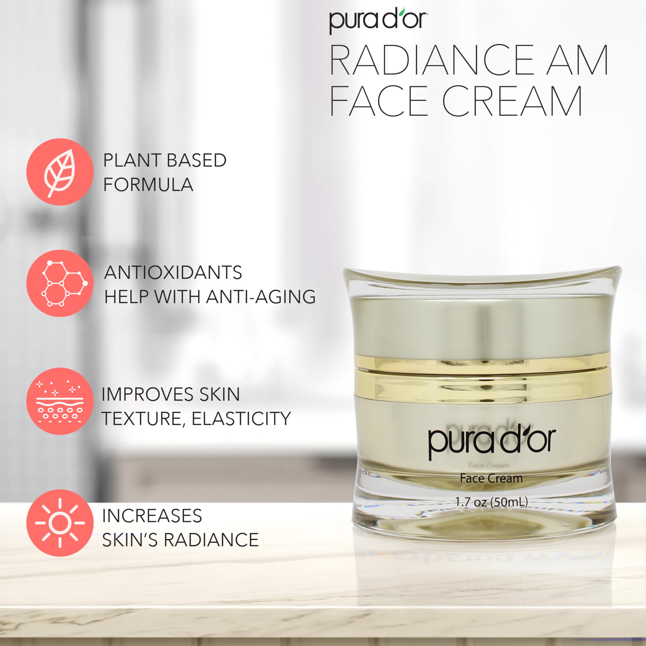 Foto 5 pulgar | Crema Facial Pura D'or Radiant Glow Am 50 Ml Antienvejecimiento - Venta Internacional.