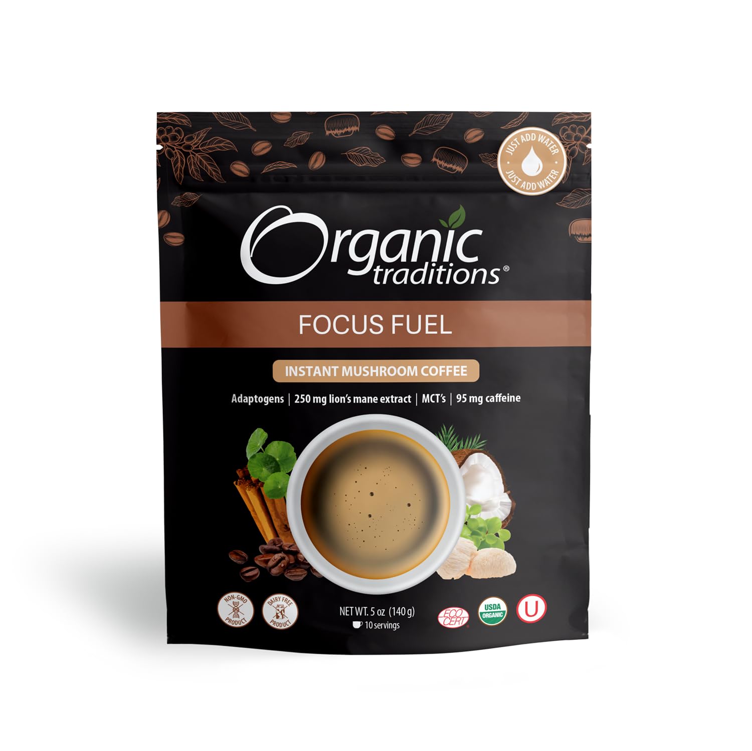 Foto 1 | Café Con Hongos Organic Traditions Focus Fuel 140 G/150 Ml - Venta Internacional.