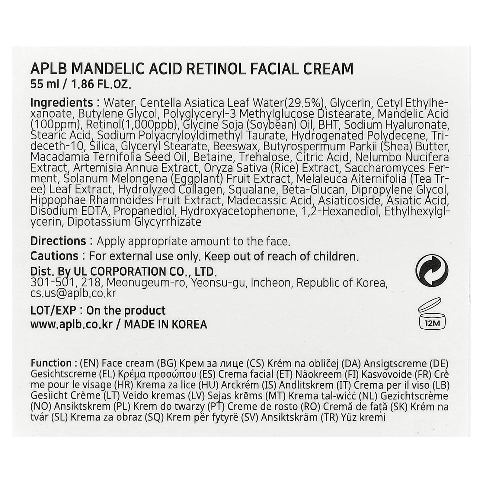 Foto 4 pulgar | Crema Facial Aplb Ácido Mandélico Retinol 55 Ml - Venta Internacional.