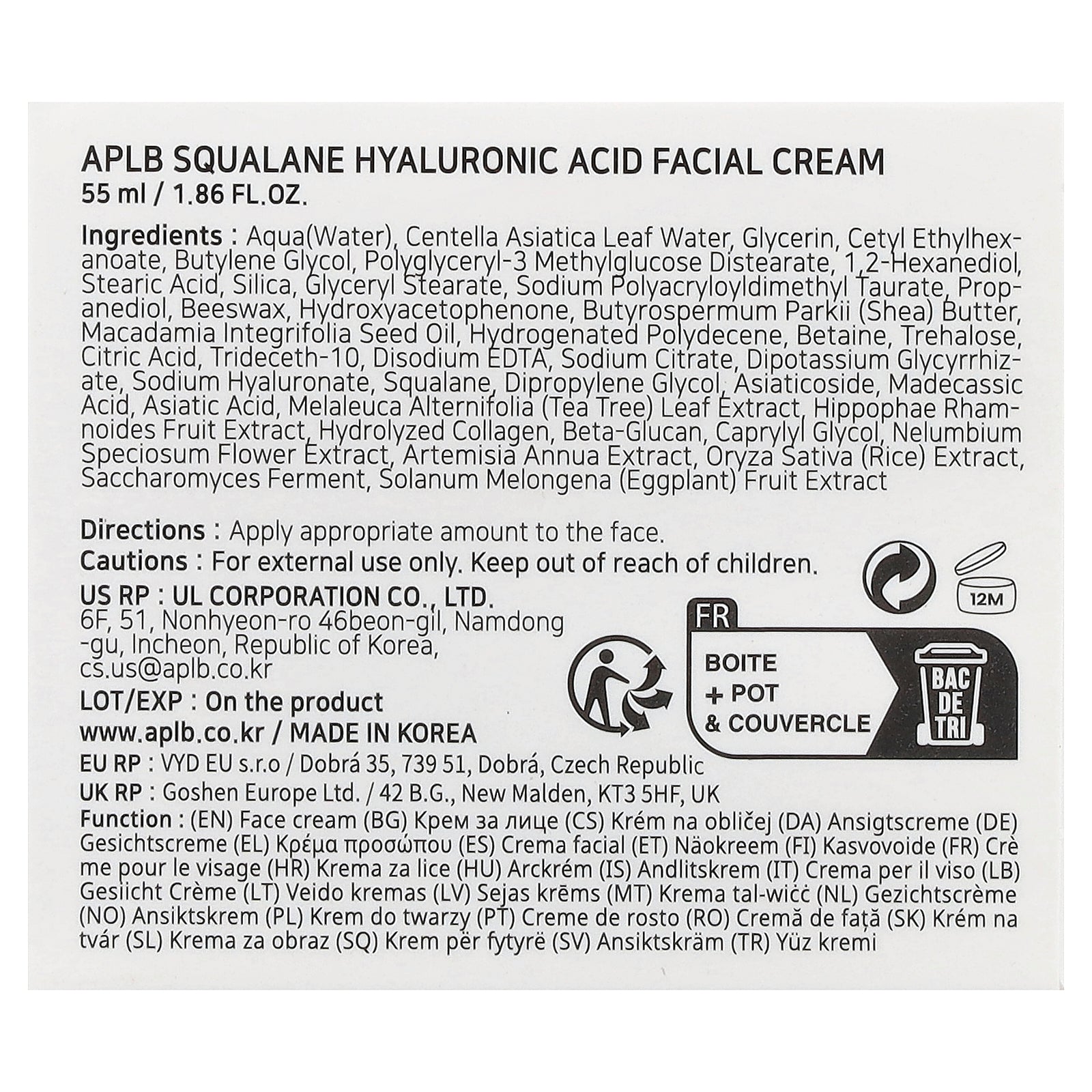 Foto 4 pulgar | Crema Facial Aplb Con Ácido Hialurónico De Escualano  55 Ml - Venta Internacional.