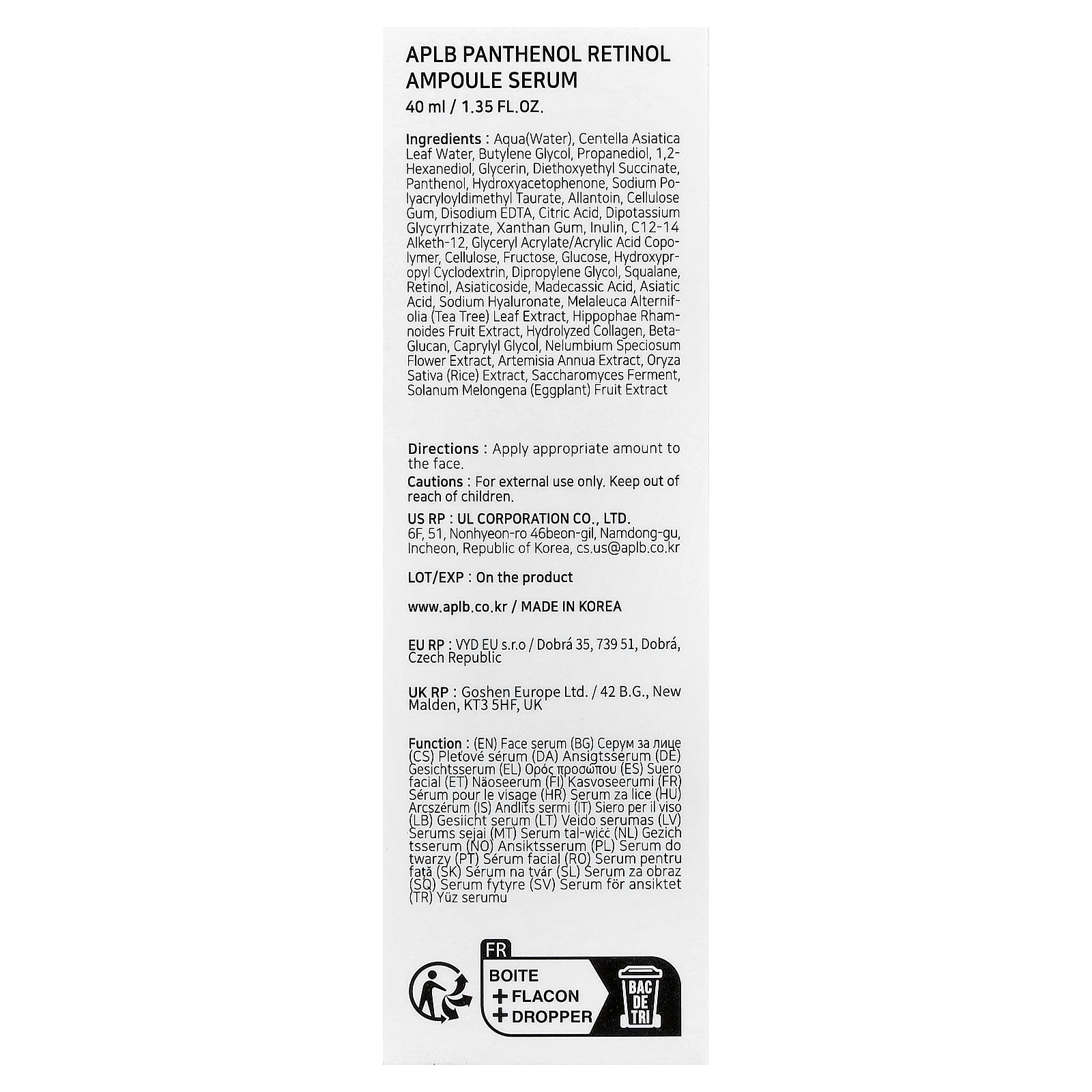 Foto 4 pulgar | Serum Aplb Pantenol Retinol Ampolla 40 Ml - Venta Internacional.
