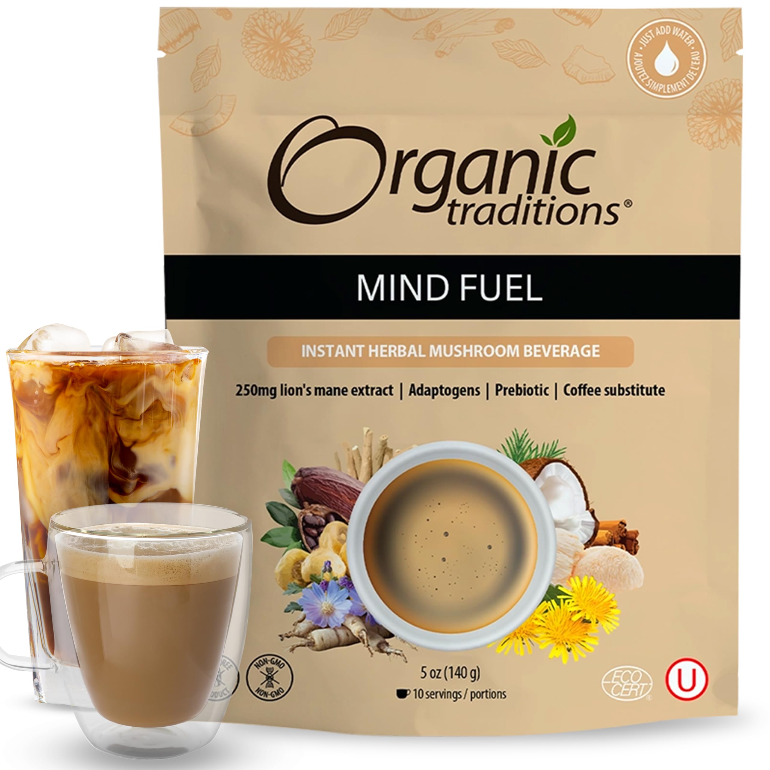 Foto 2 pulgar | Bebida De Hierbas Y Hongos Organic Traditions Mind Fuel 140g - Venta Internacional.