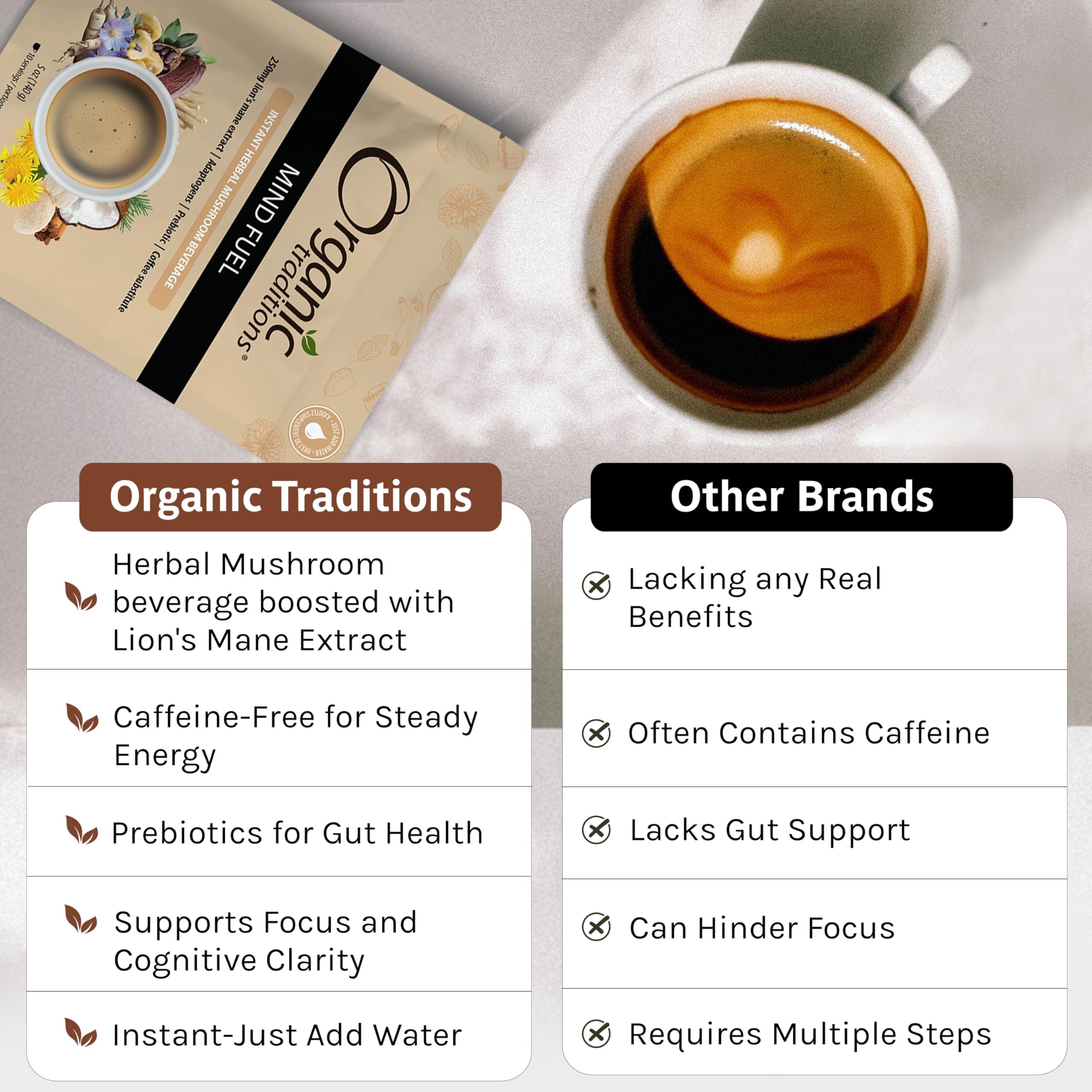 Foto 3 pulgar | Bebida De Hierbas Y Hongos Organic Traditions Mind Fuel 140g - Venta Internacional.