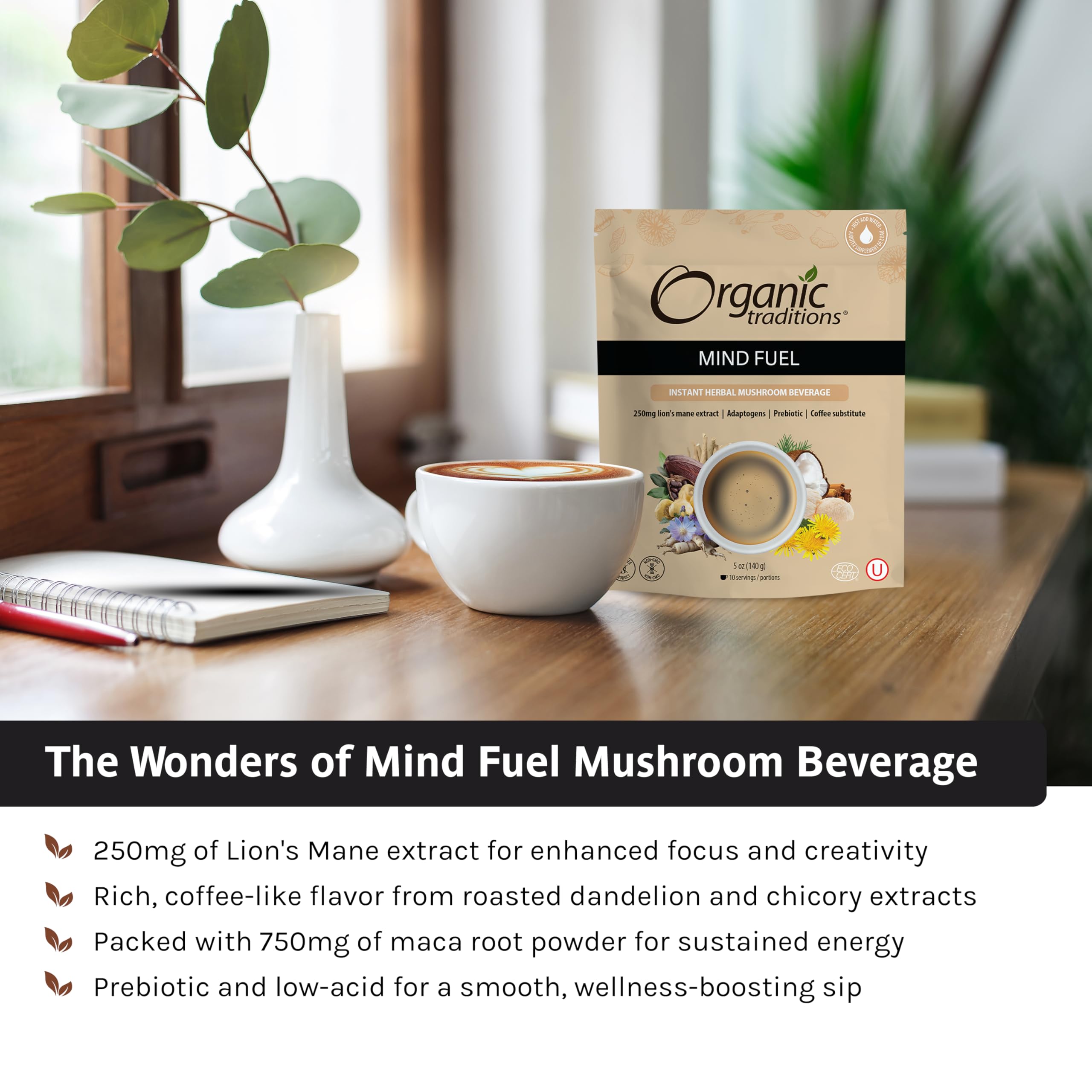 Foto 3 | Bebida De Hierbas Y Hongos Organic Traditions Mind Fuel 140g - Venta Internacional.