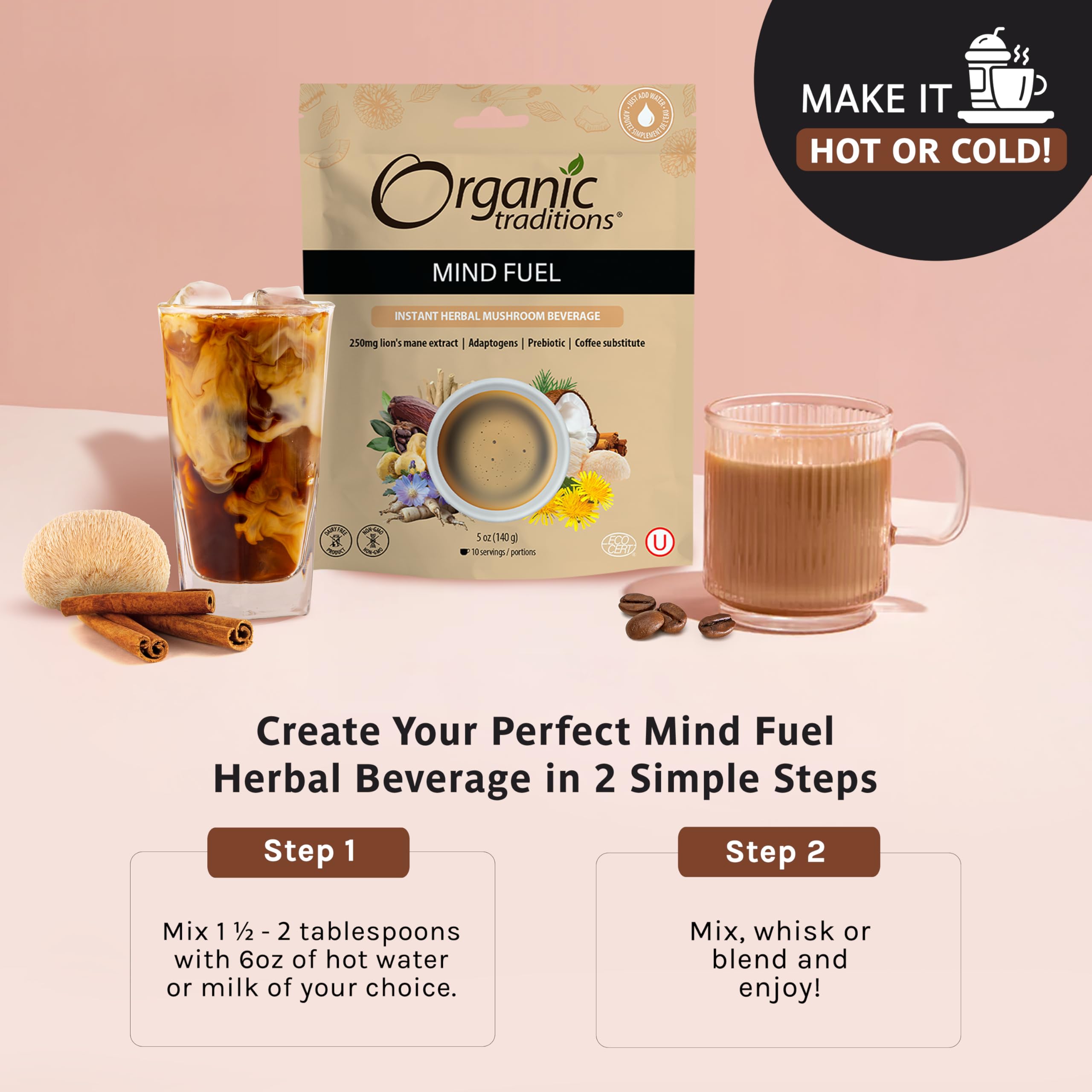 Foto 5 pulgar | Bebida De Hierbas Y Hongos Organic Traditions Mind Fuel 140g - Venta Internacional.