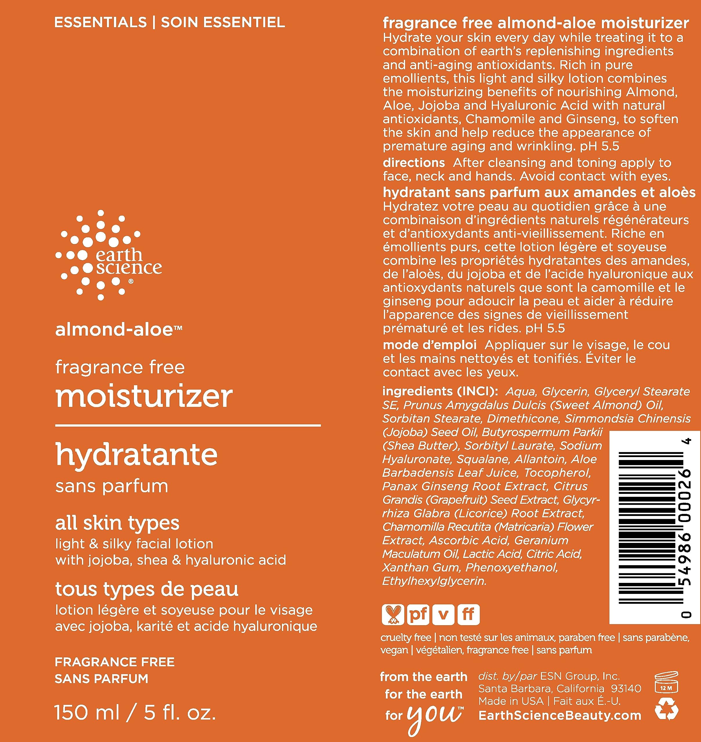 Foto 3 pulgar | Crema Hidratante Facial Earth Science  Almendra Y Aloe  Sin Fragancia  150 Ml - Venta Internacional.