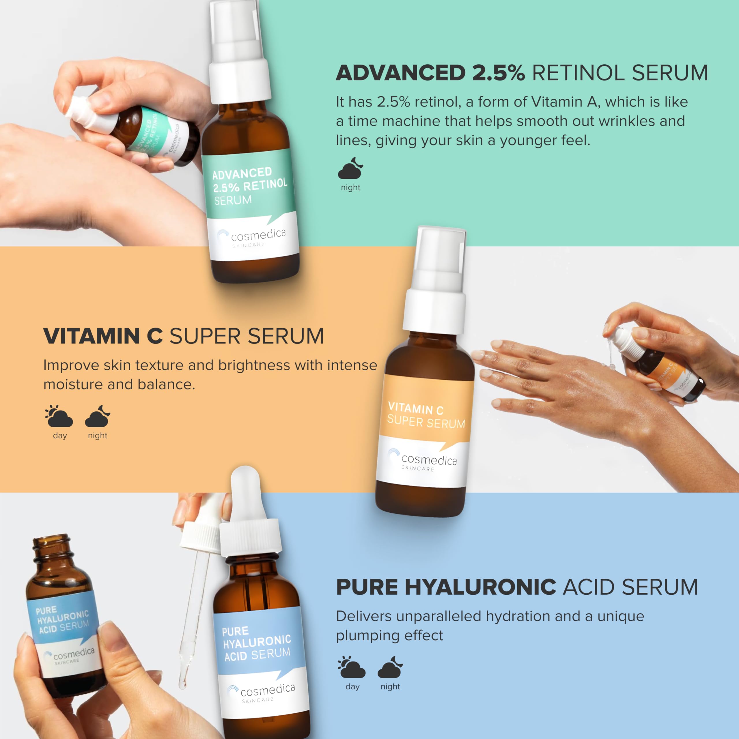 Foto 7 pulgar | Set Trío De Sérum Facial Skincare Cosmedica Con Vitamina C Y Retinol - Venta Internacional.