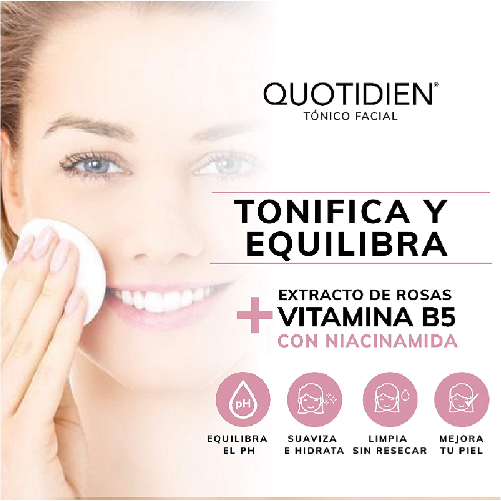 Foto 4 pulgar | Tónico Facial Quotidien con Agua de Rosas, Niacinamida y Colágeno Skin Care Facial 350ml