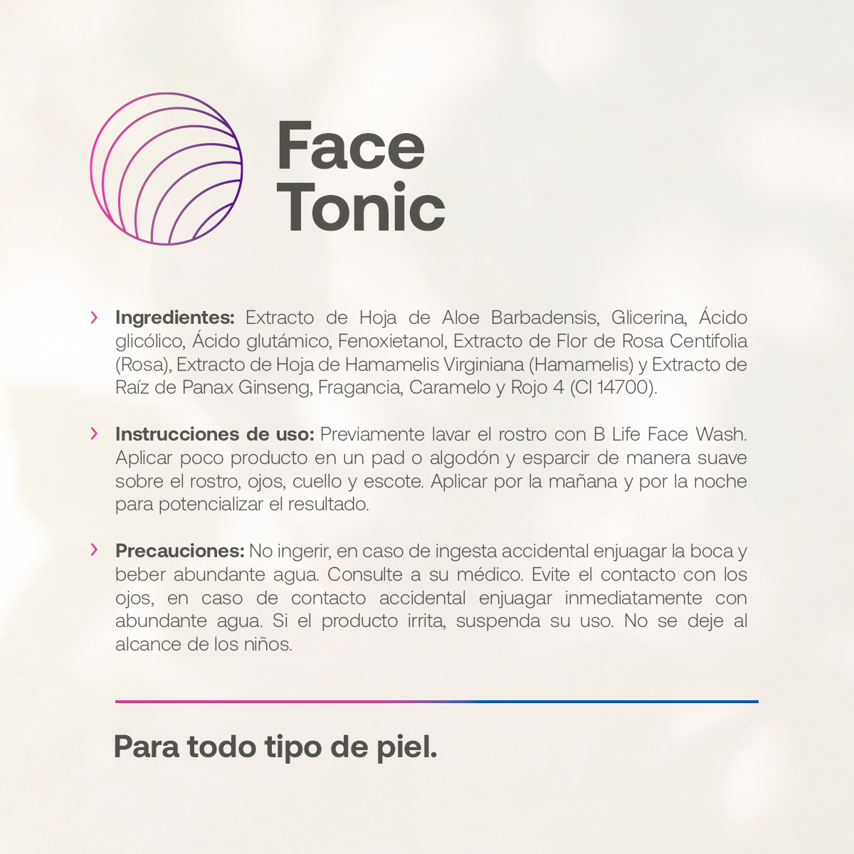 Foto 3 pulgar | Tónico Facial de 500 ml con Más de 99% de Ingredientes Naturales Face Tonic B Life