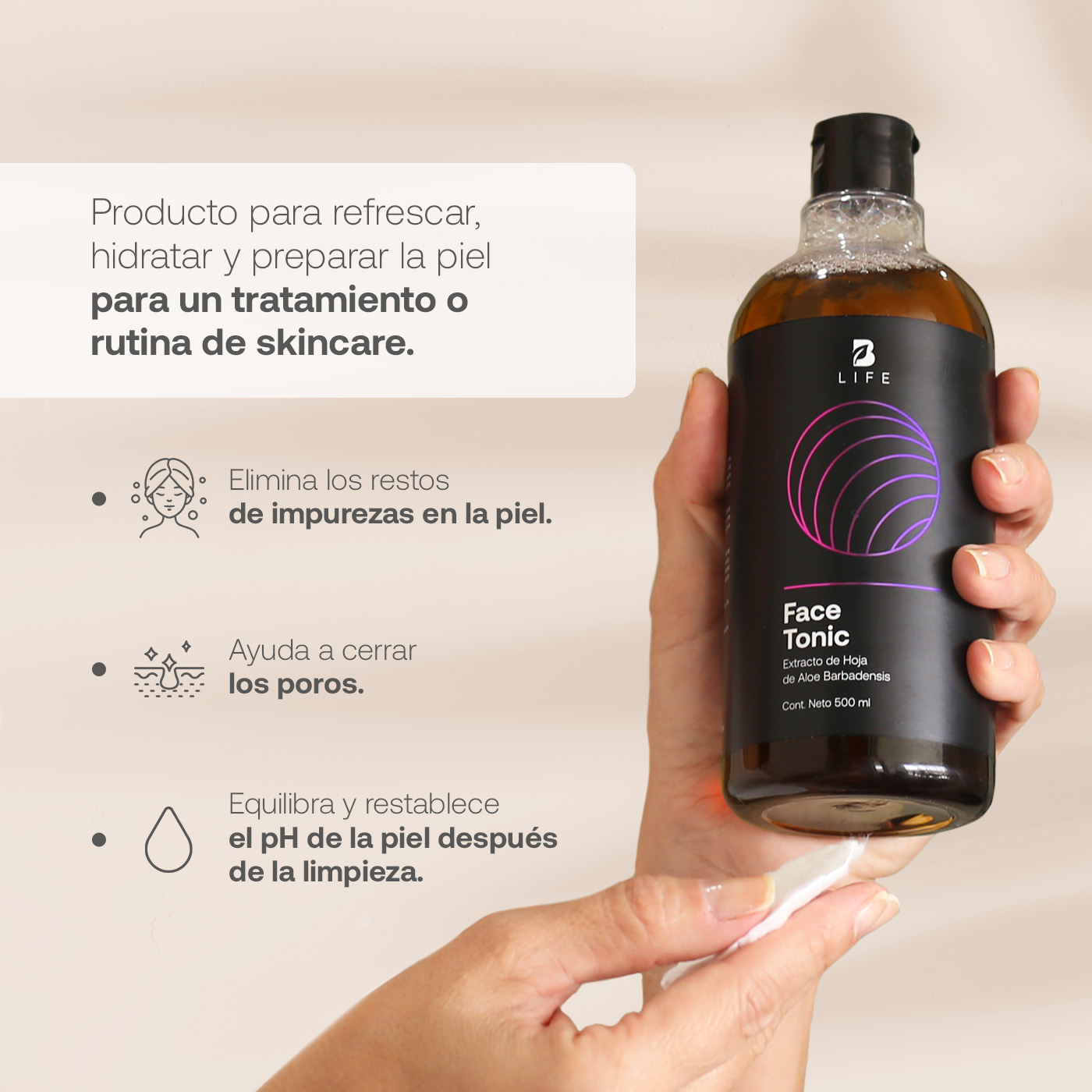 Foto 4 pulgar | Tónico Facial de 500 ml con Más de 99% de Ingredientes Naturales Face Tonic B Life