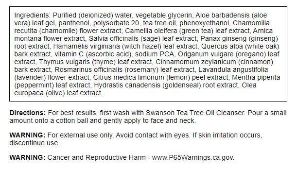 Foto 2 | Tónico Facial Swanson, Aceite De Árbol De Té Con Hamamelis, 237 Ml - Venta Internacional.