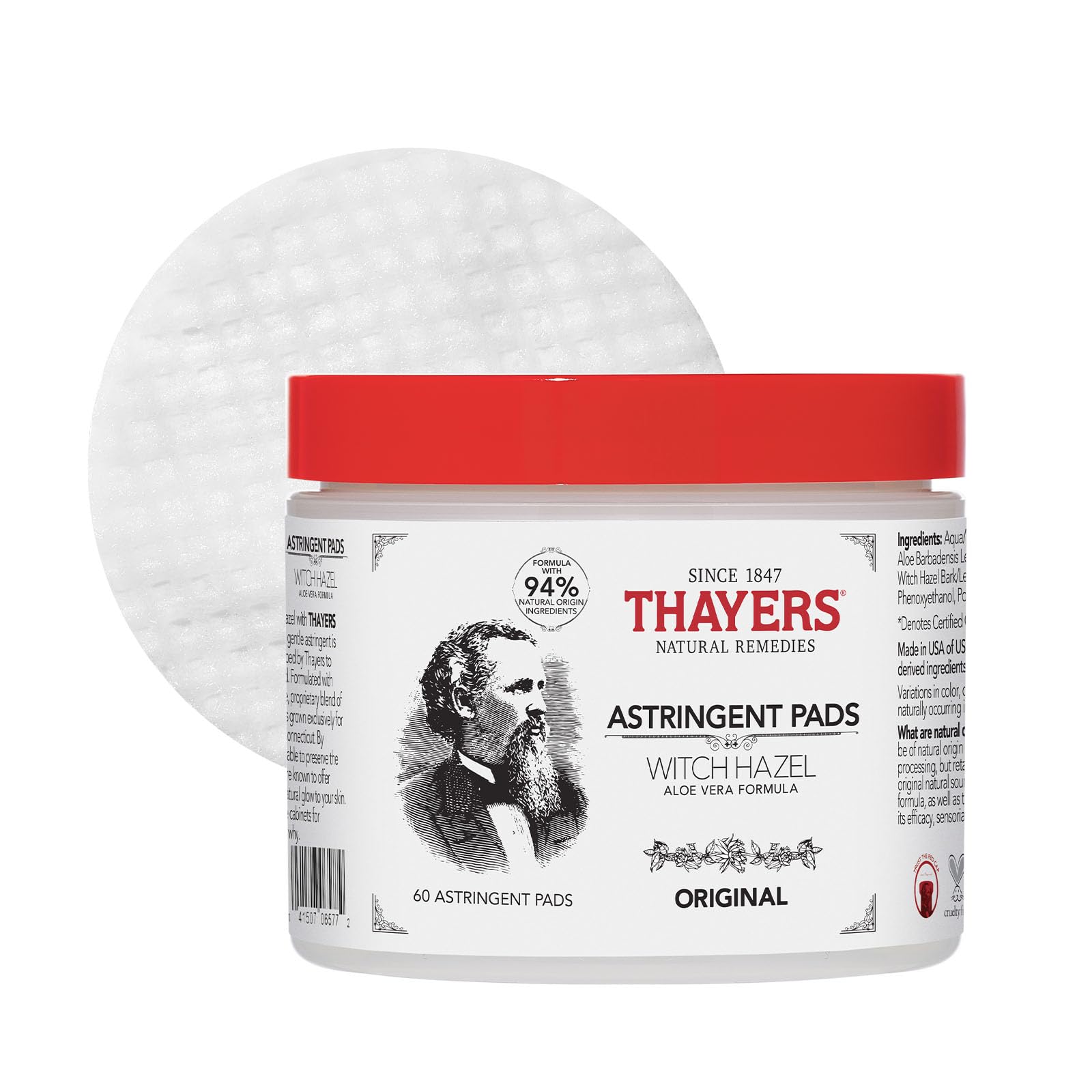Foto 2 pulgar | Almohadillas Astringentes Thayers Original Witch Hazel Con Aloe, 60 Unidades - Venta Internacional.
